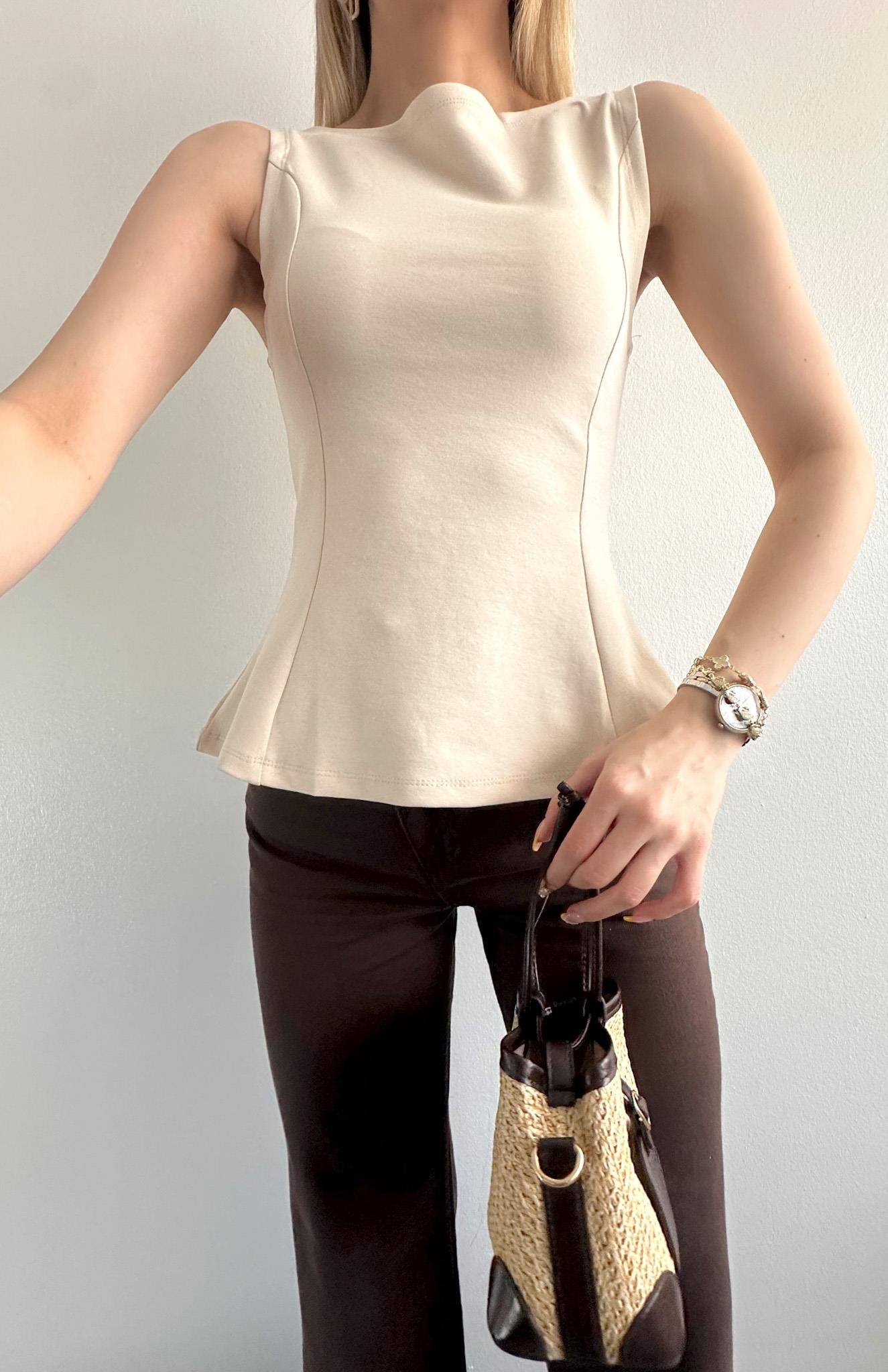 Kayık Yaka Peplum Bluz TAŞ