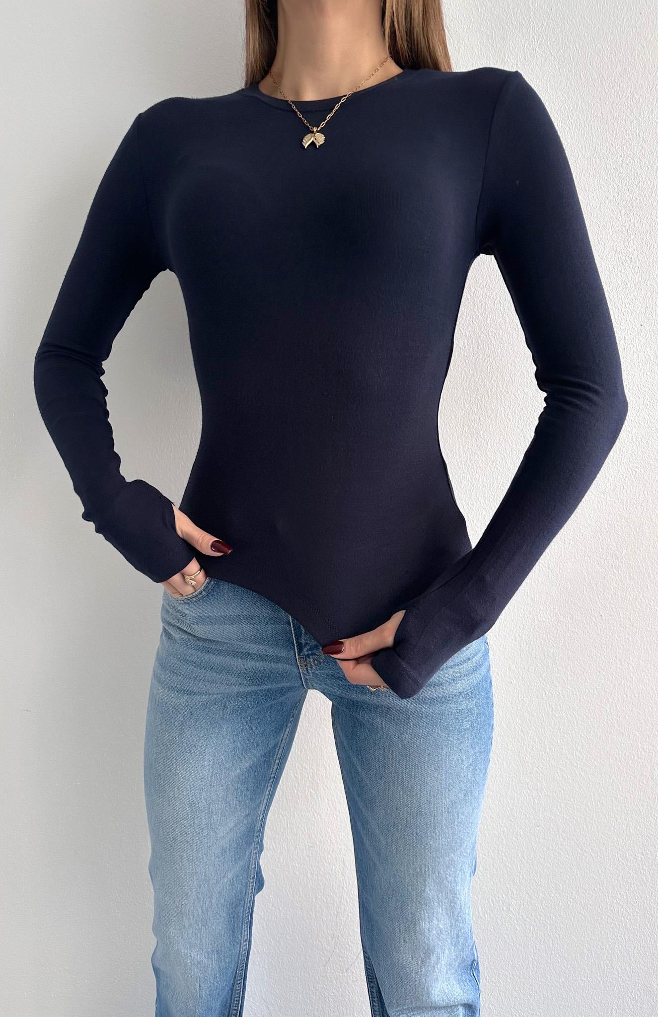 Parmak Geçmeli Bluz LACİVERT