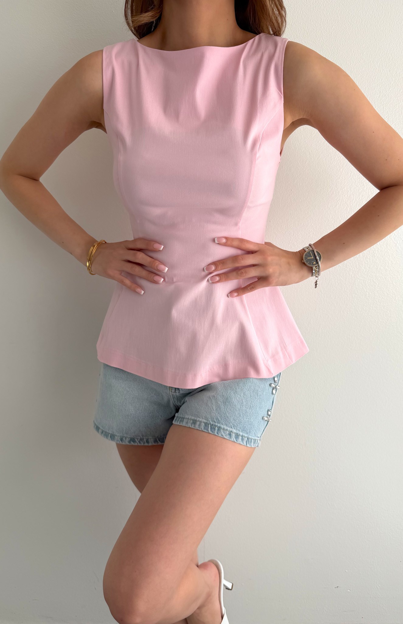 Peplum Top Bluz PEMBE