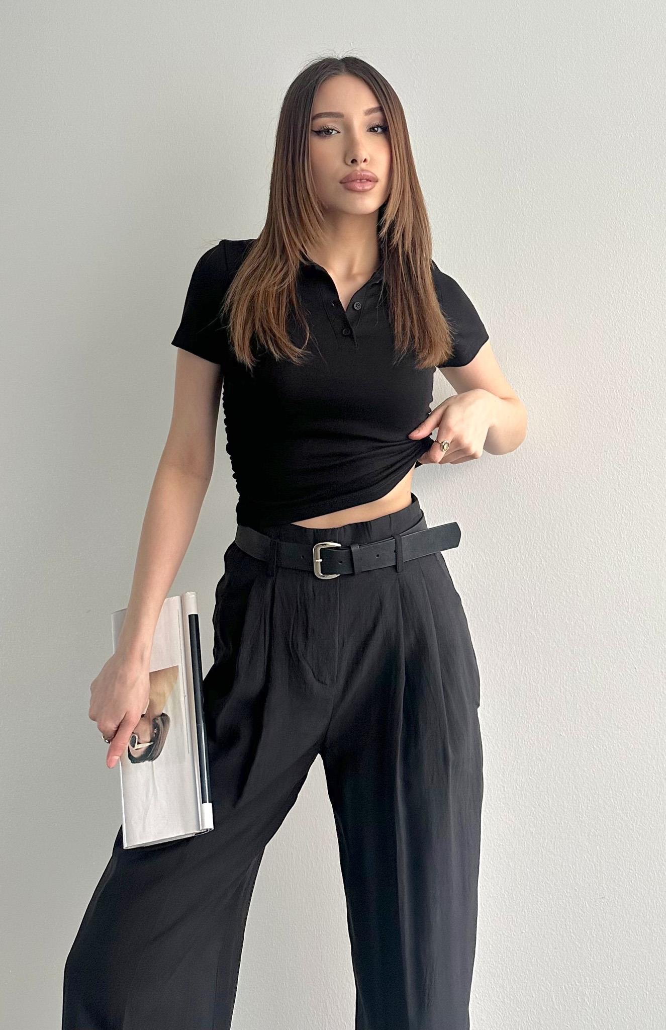 Polo Yaka Bluz SİYAH