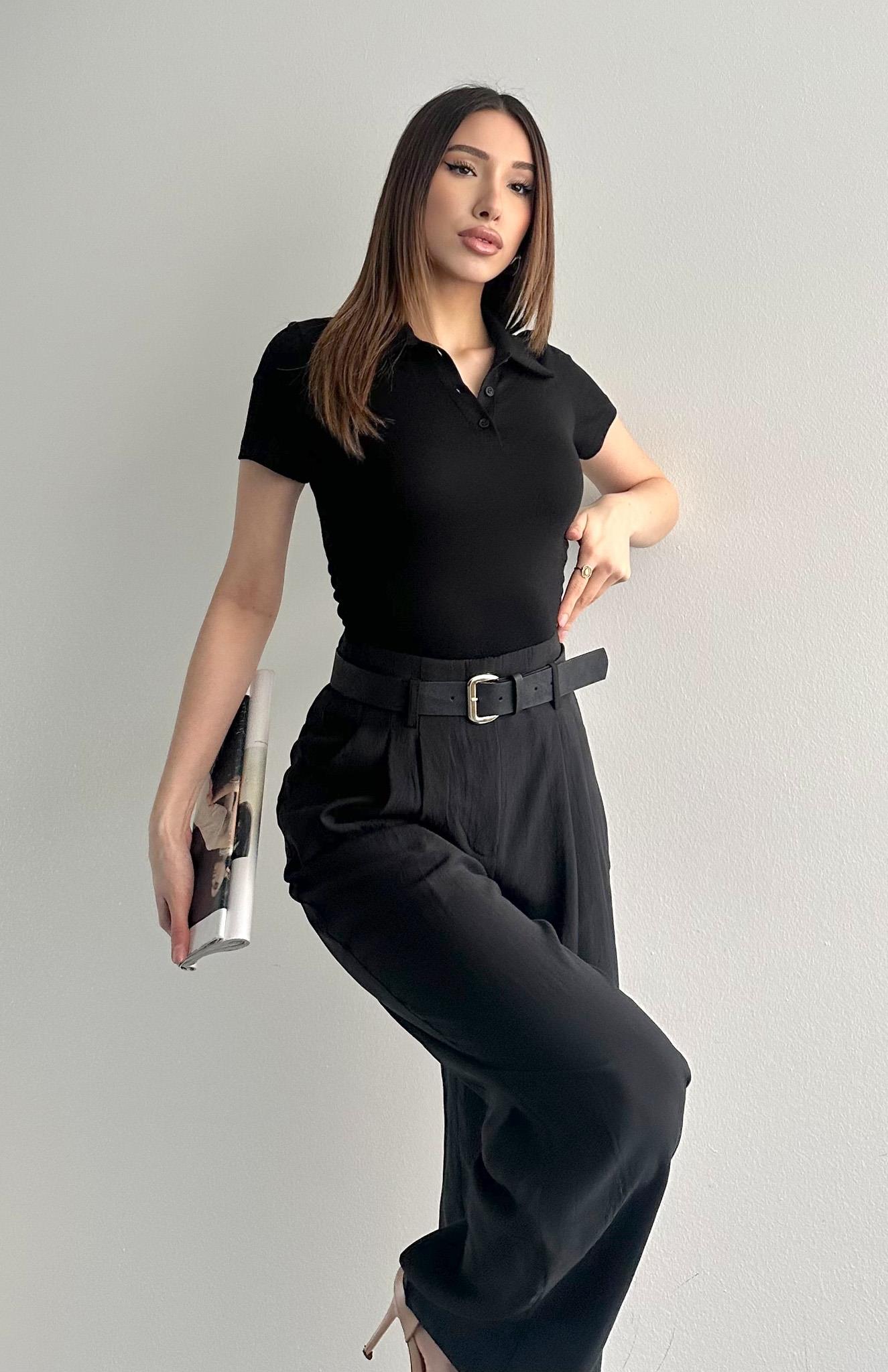 Polo Yaka Bluz SİYAH