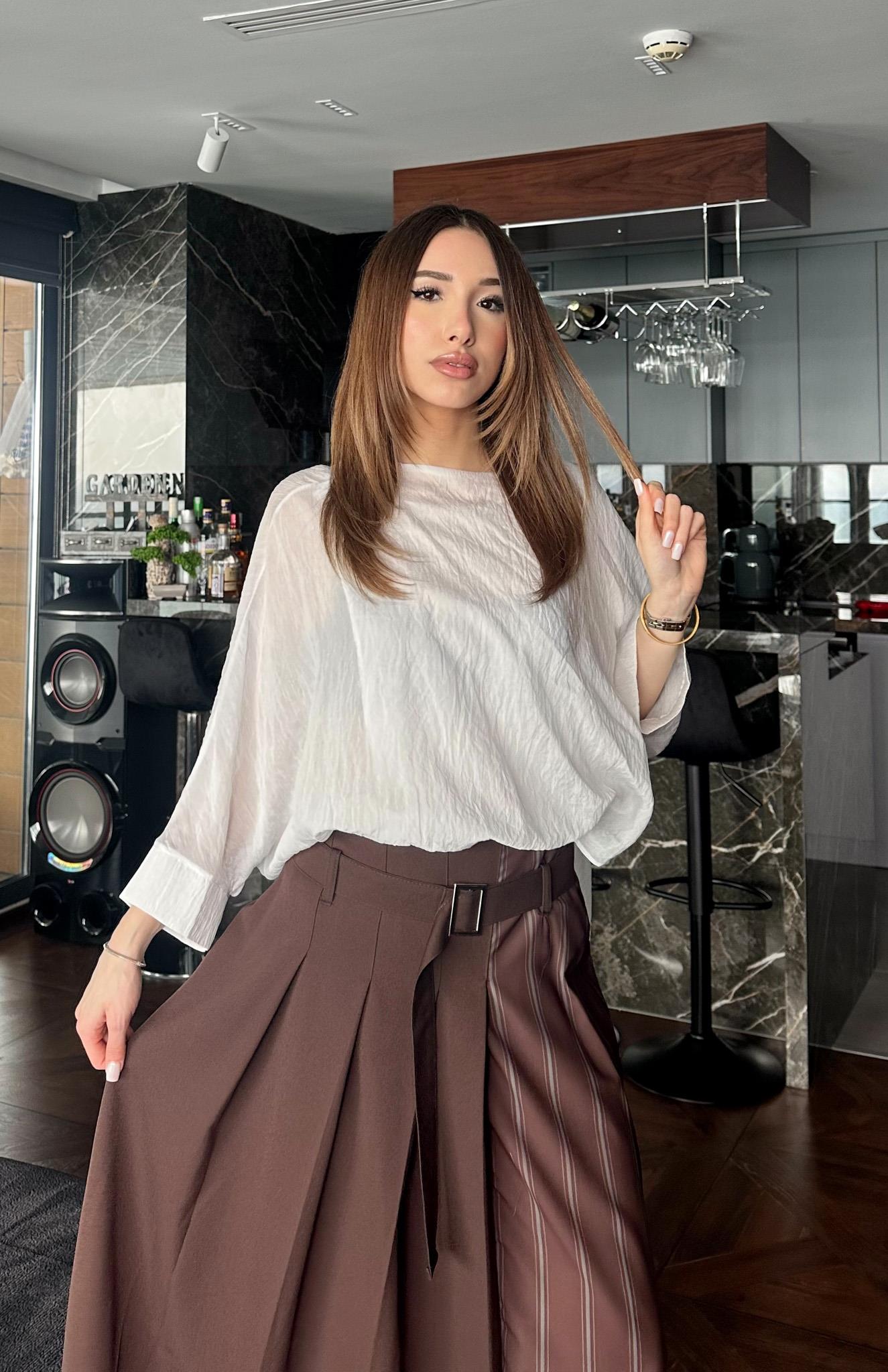 Şal Detaylı Bluz BEYAZ