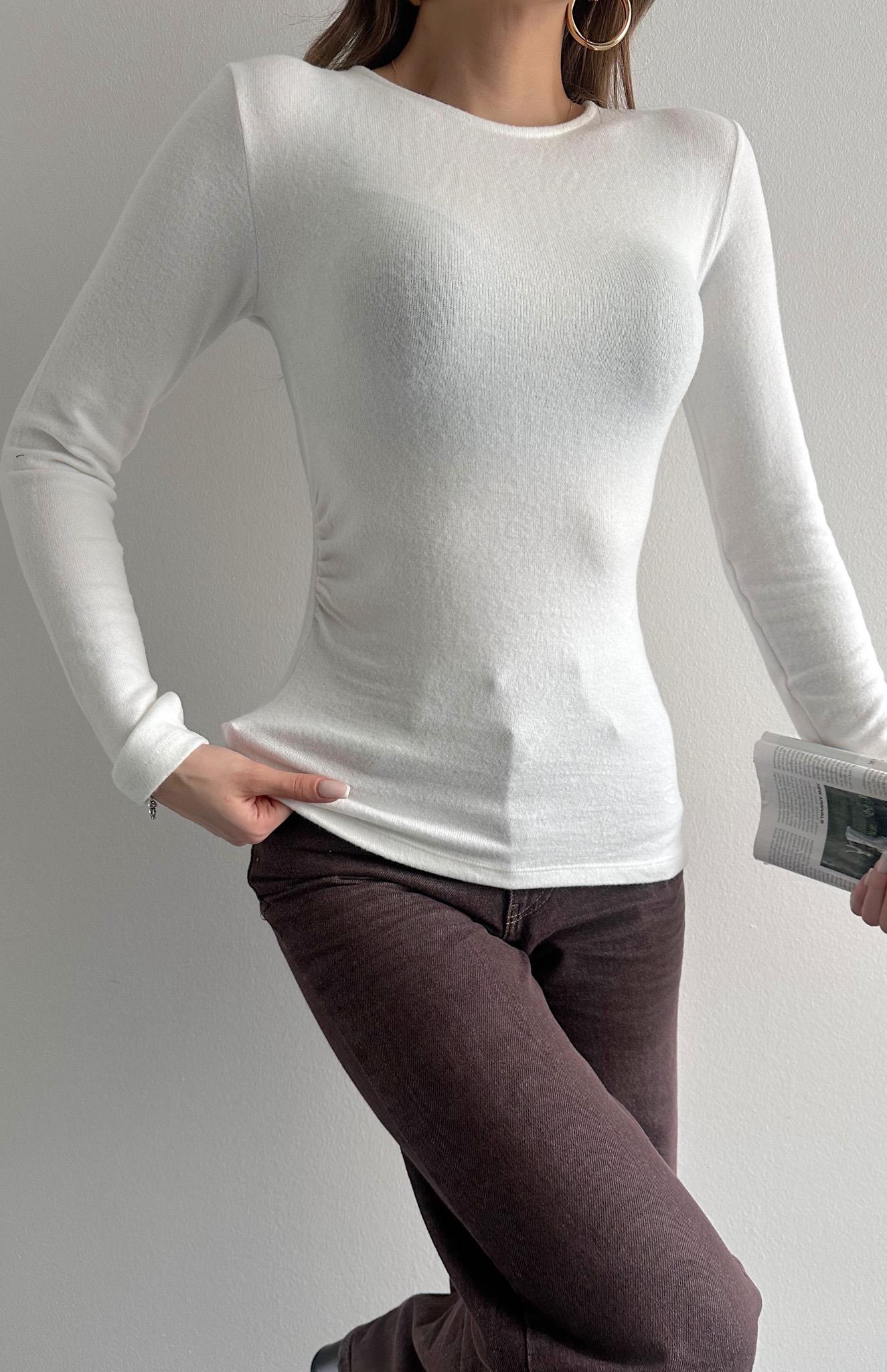 Uzun Kollu Büzgülü Bluz EKRU