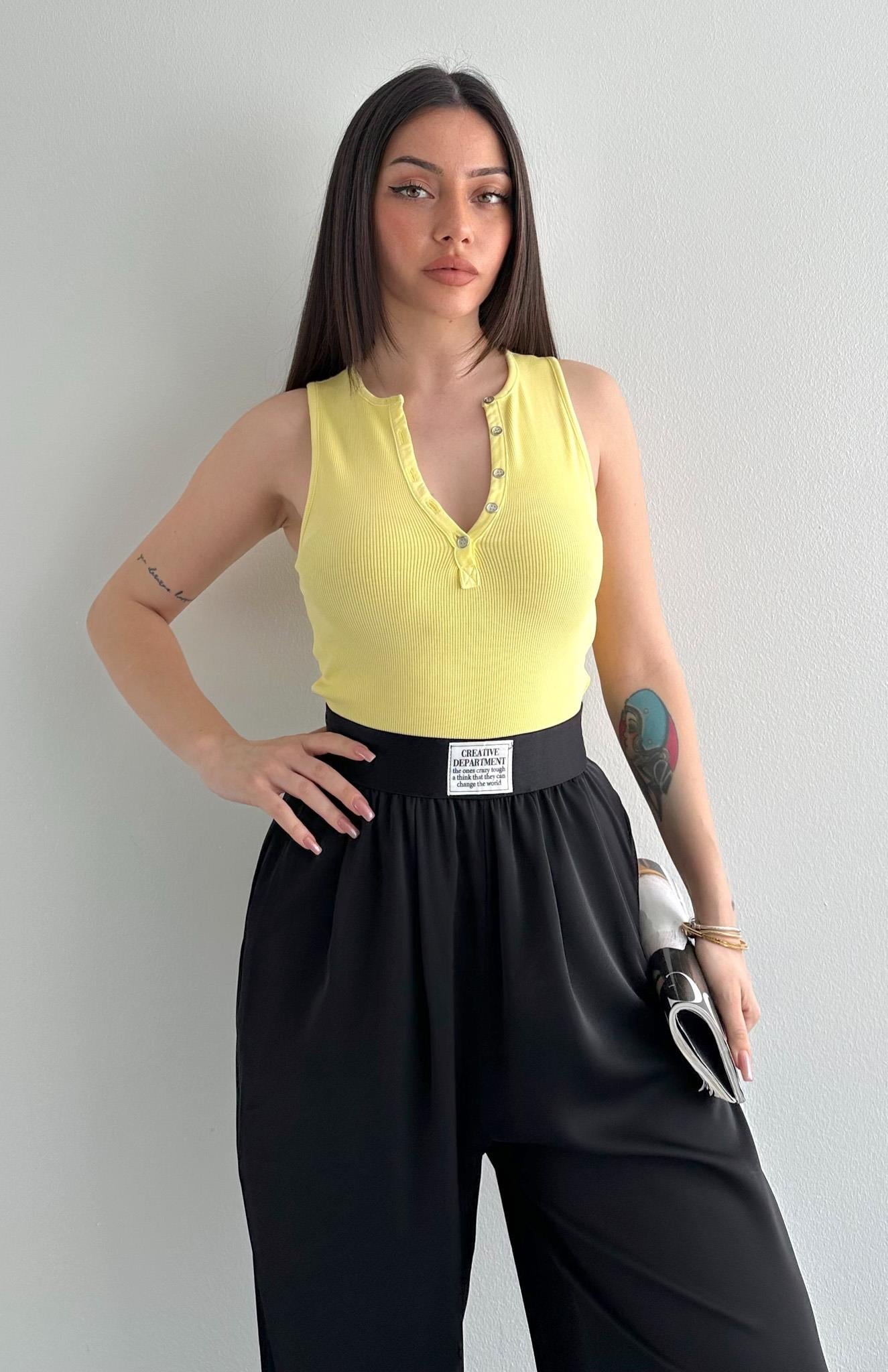 Yıkama Efetkli Bluz SARI