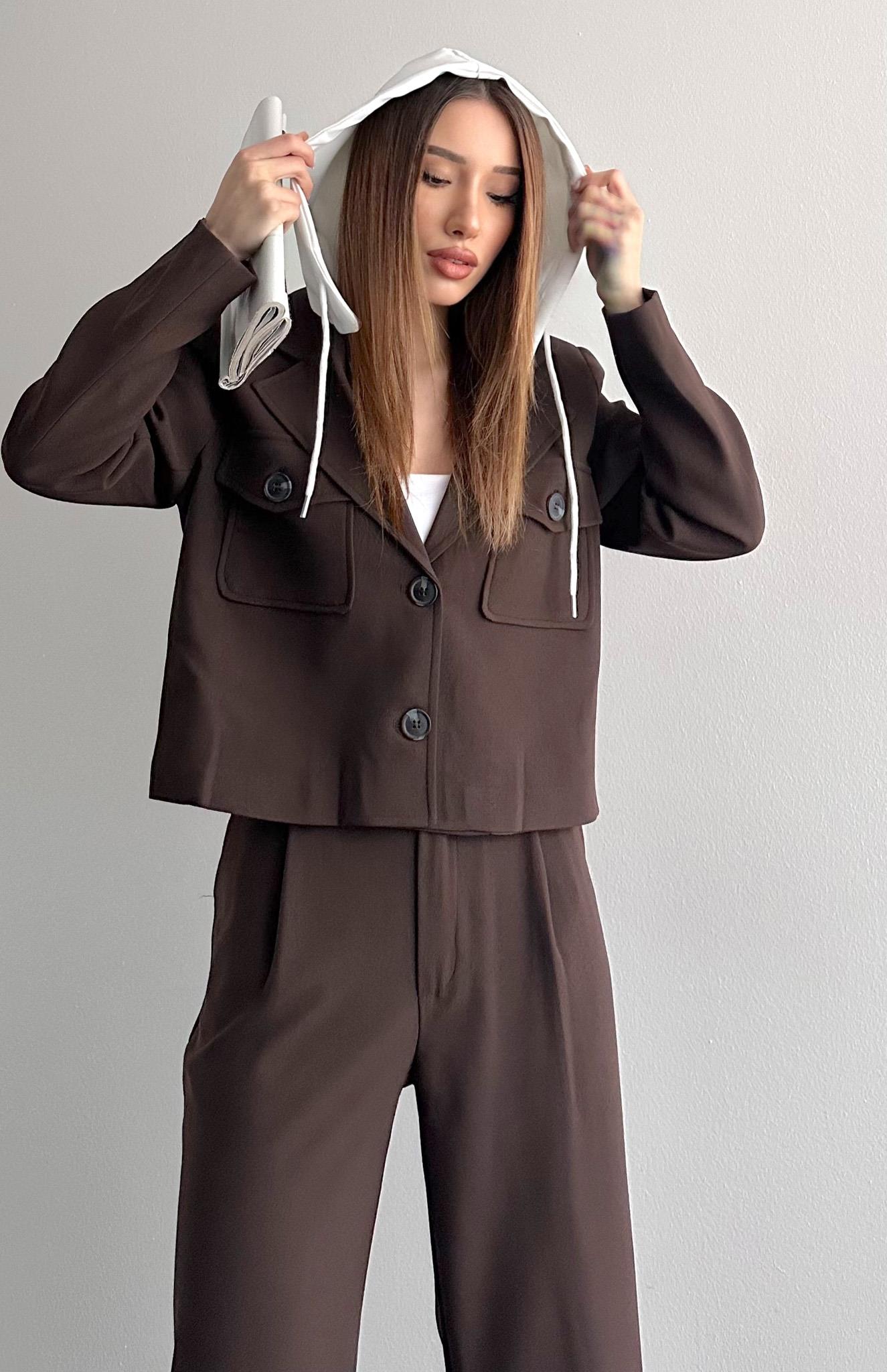 Çıkma Kapişonlu Spor Ceket KAHVERENGİ