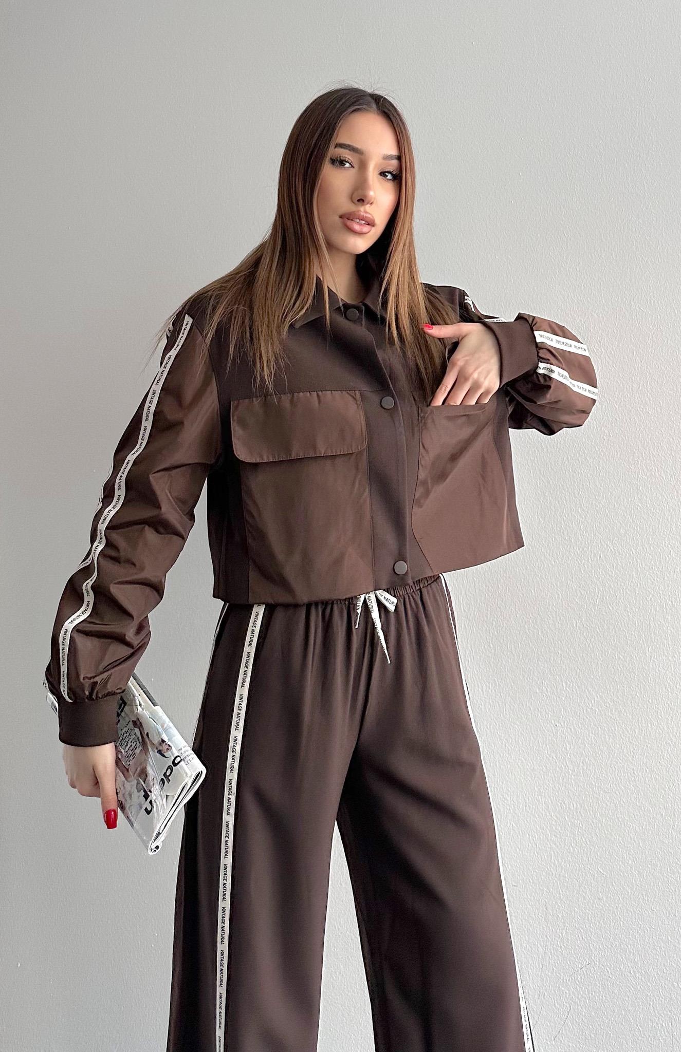 Kumaş Matchli Etiket Detaylı Ceket KAHVERENGİ