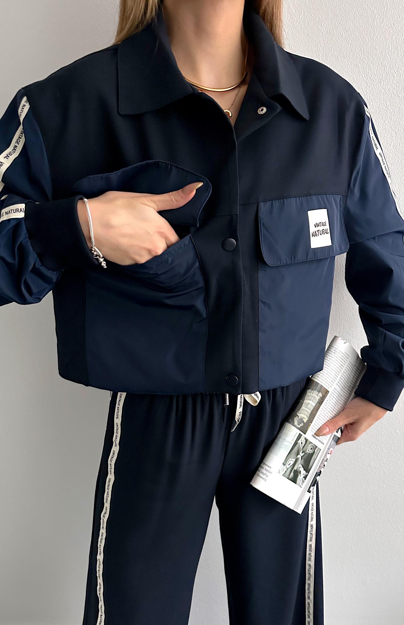 Kumaş Matchli Etiket Detaylı Ceket LACİVERT