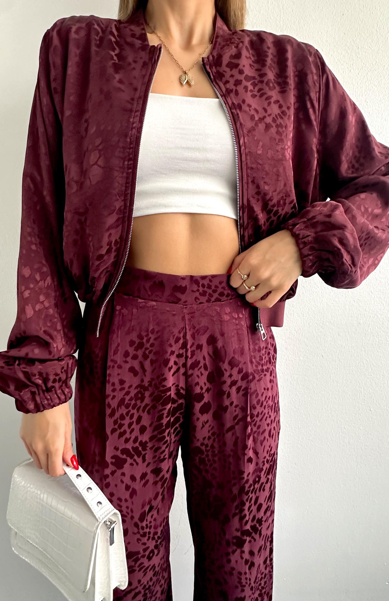Lastik Detaylı Bomber Ceket BORDO