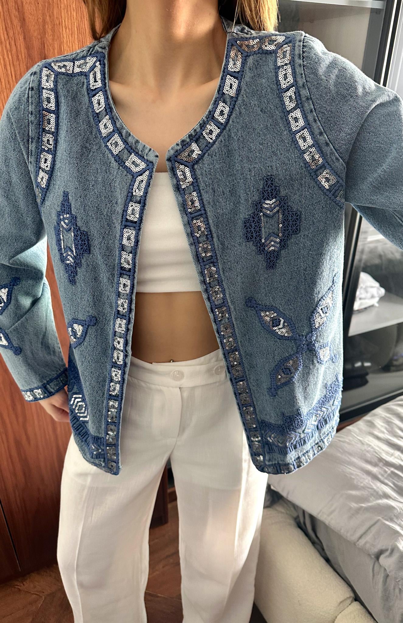 Nakişlı Kot Ceket MAVİ