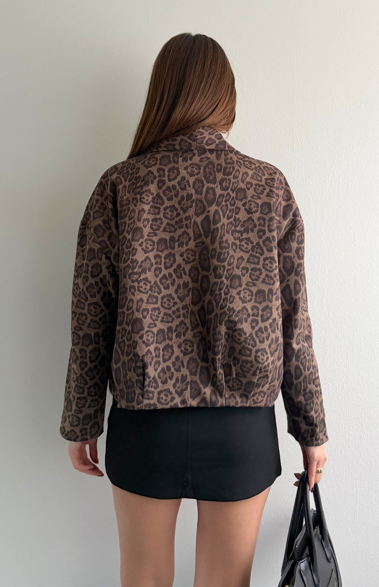 Yaka Detaylı Leopar Ceket KAHVERENGİ