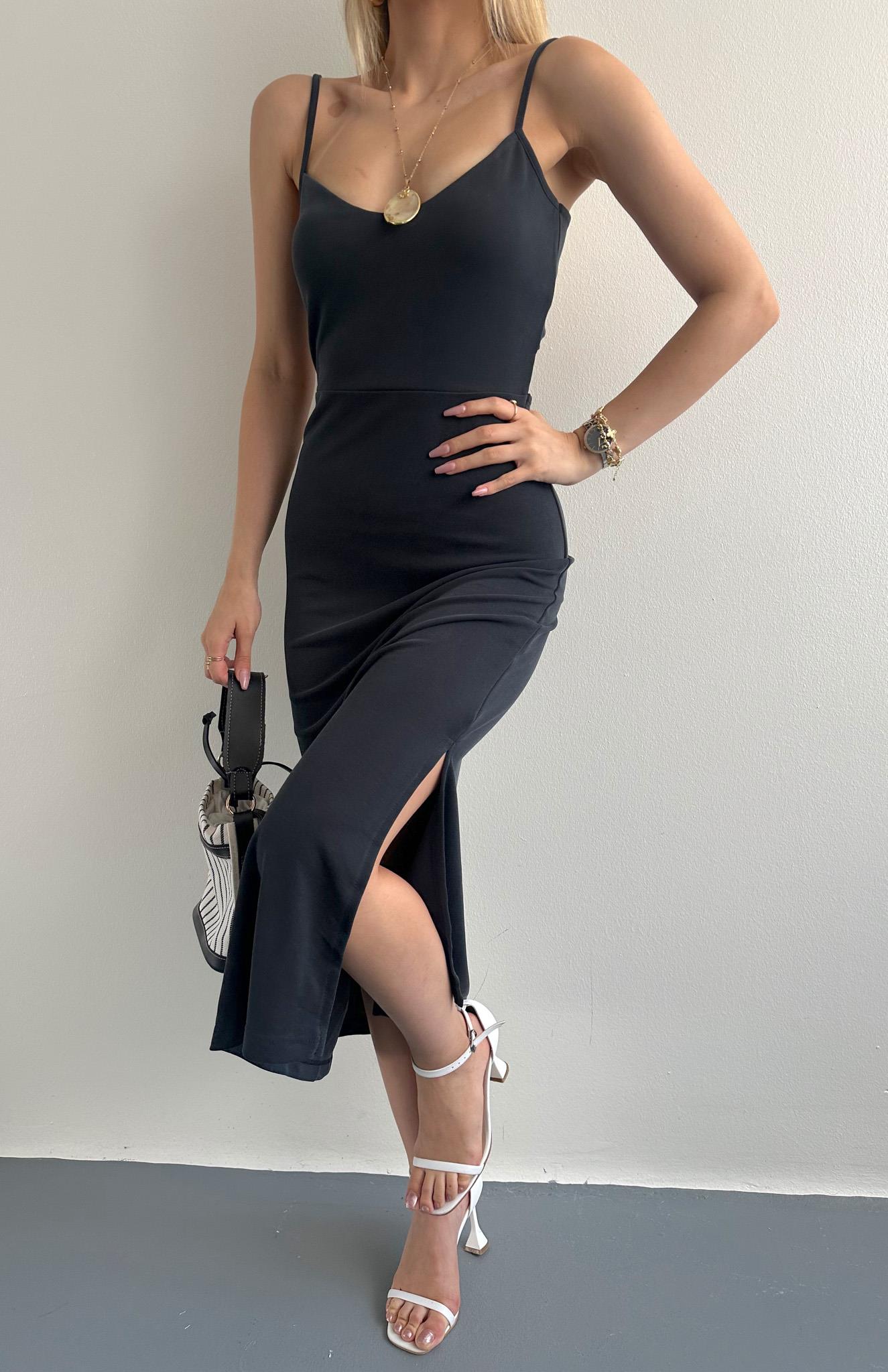 Askılı Arka Bağlamalı Elbise SİYAH