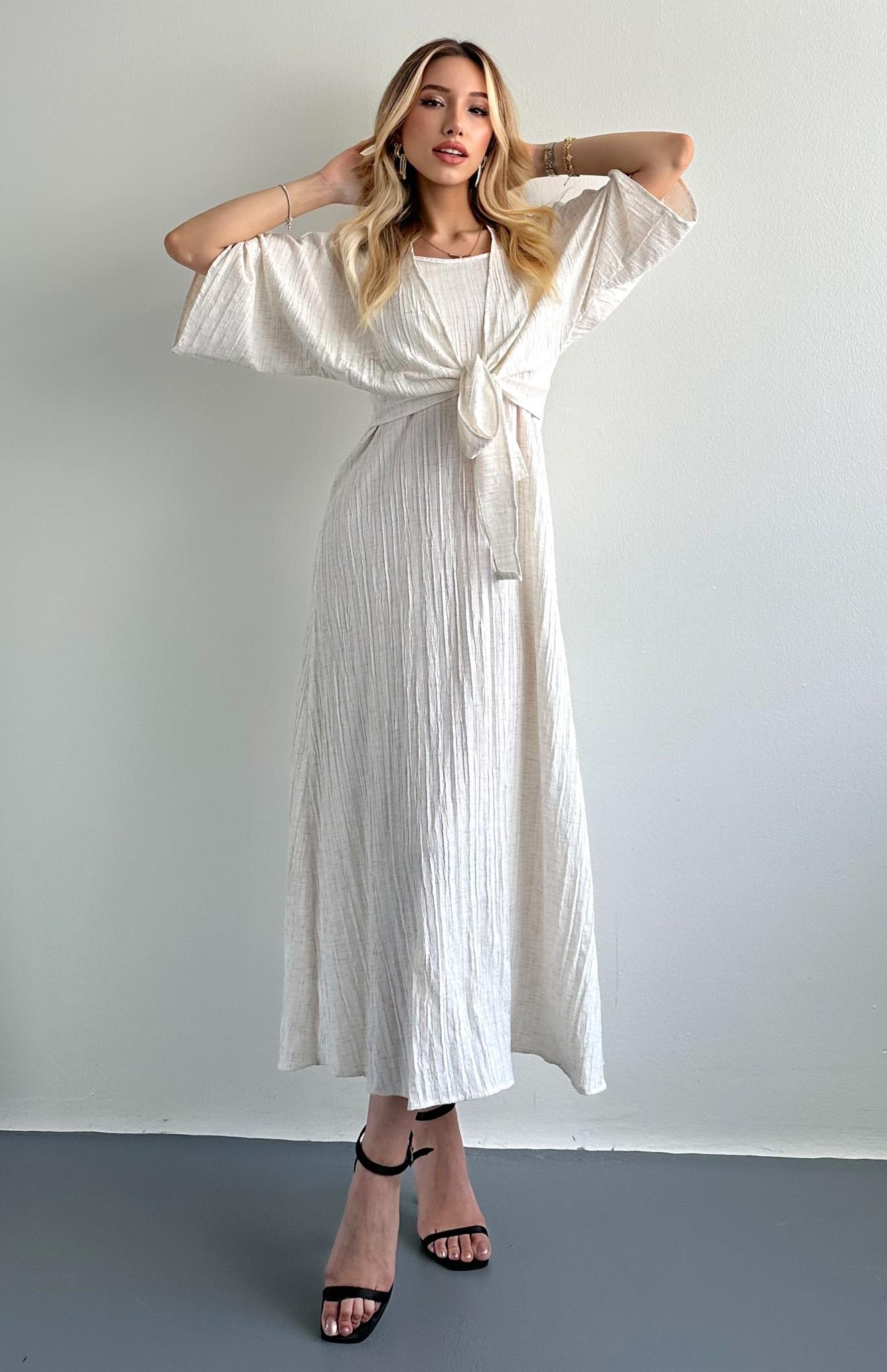 Bağlama Detaylı Bolero Jile Elbise NATURAL