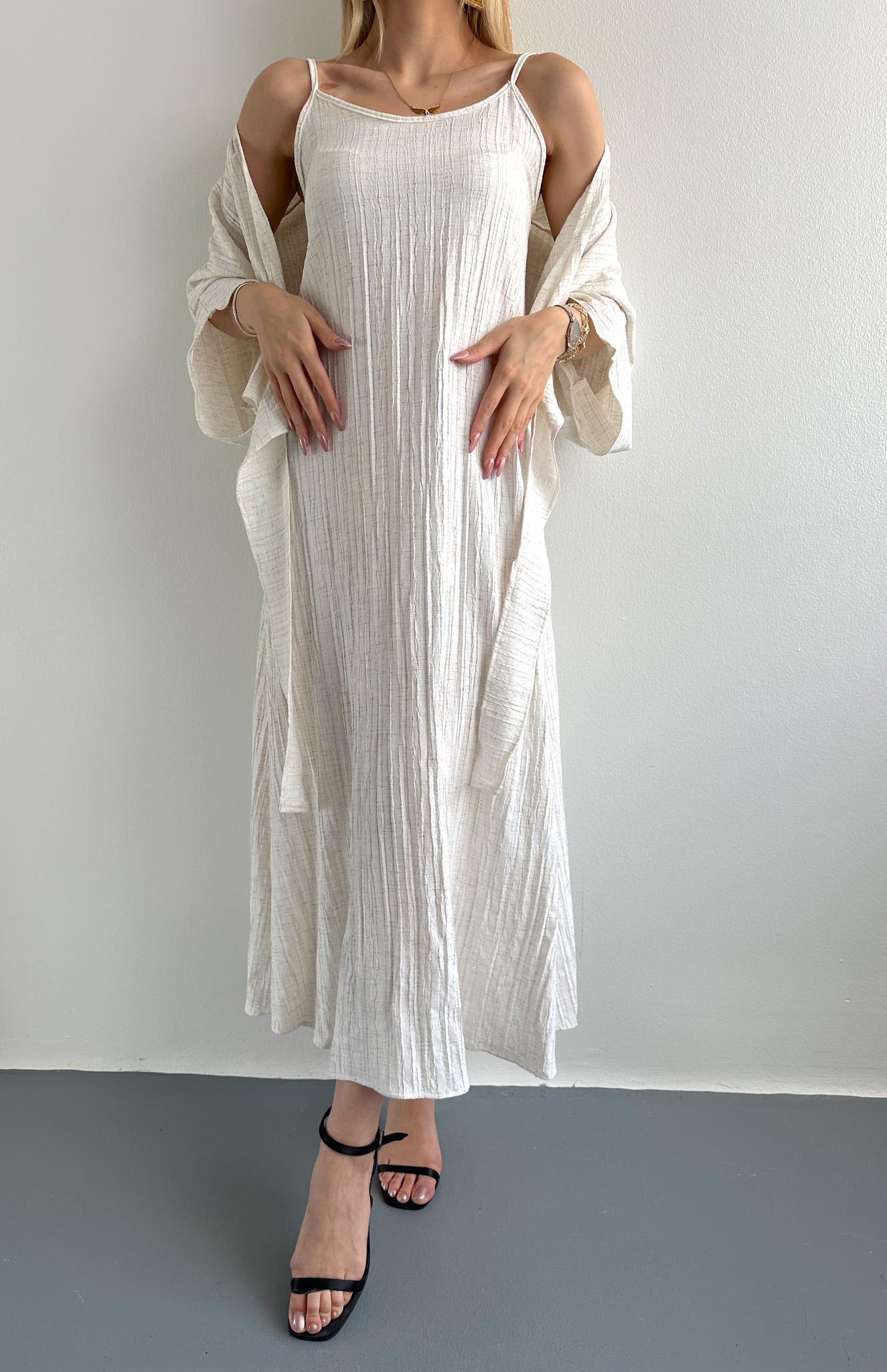 Bağlama Detaylı Bolero Jile Elbise NATURAL