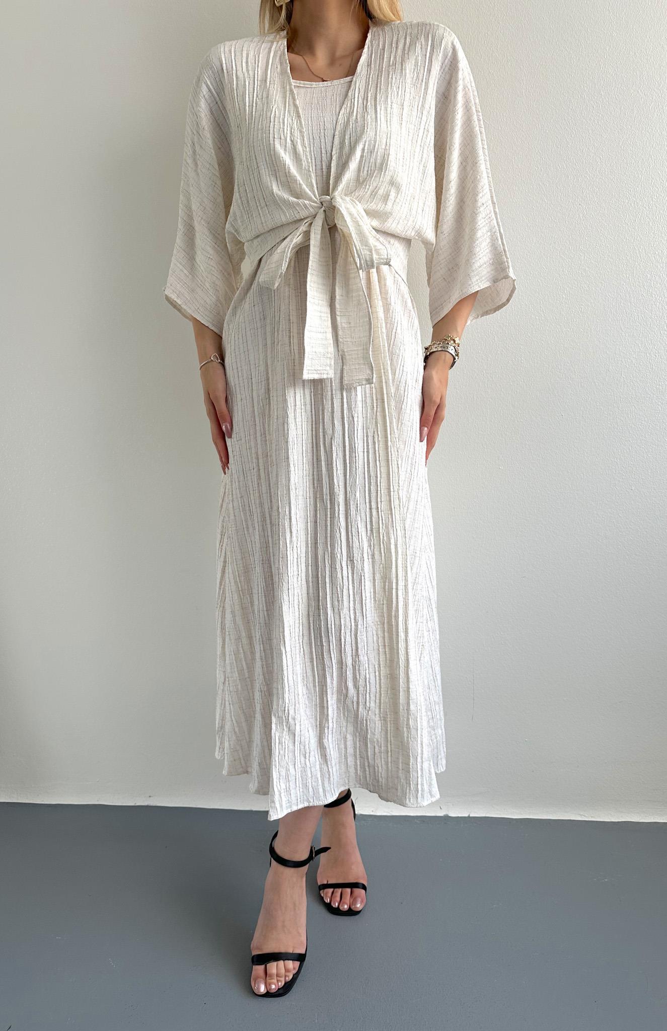 Bağlama Detaylı Bolero Jile Elbise NATURAL