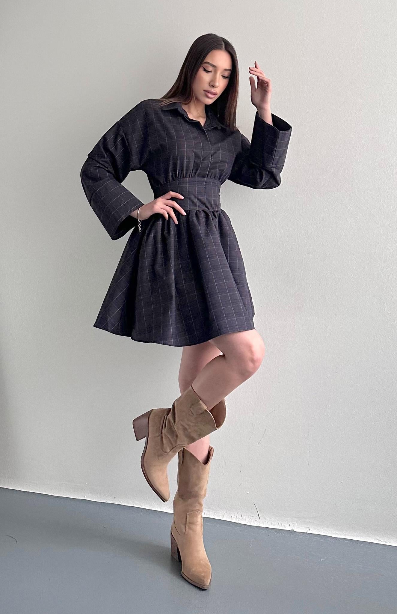 Belden Bağlamalı Elbise LACİVERT