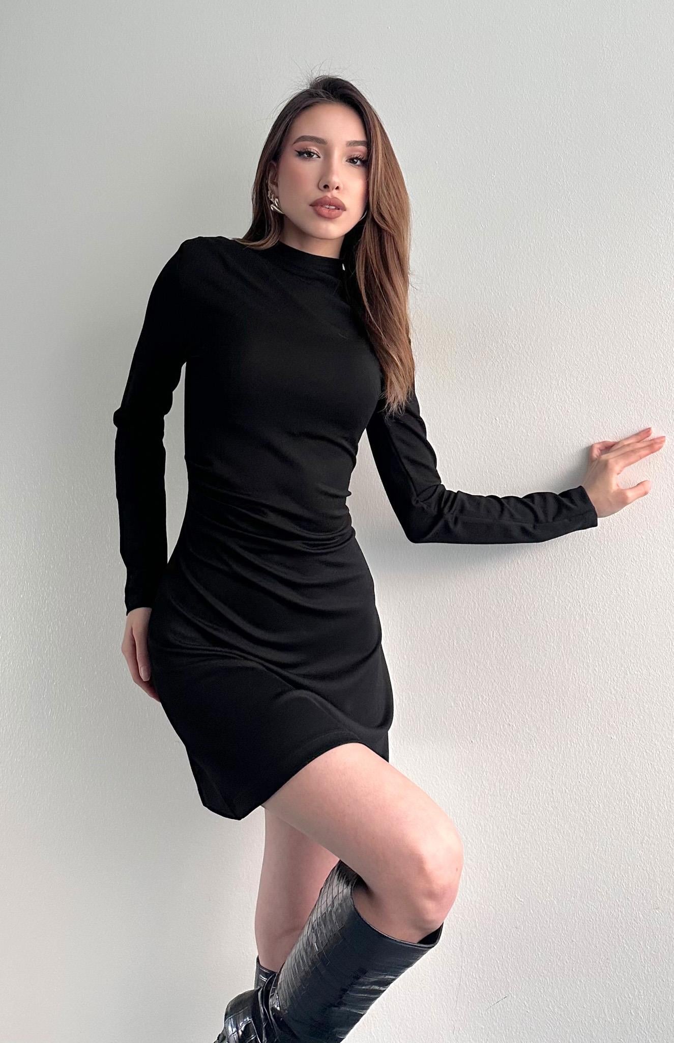 Büzgülü Elbise SİYAH