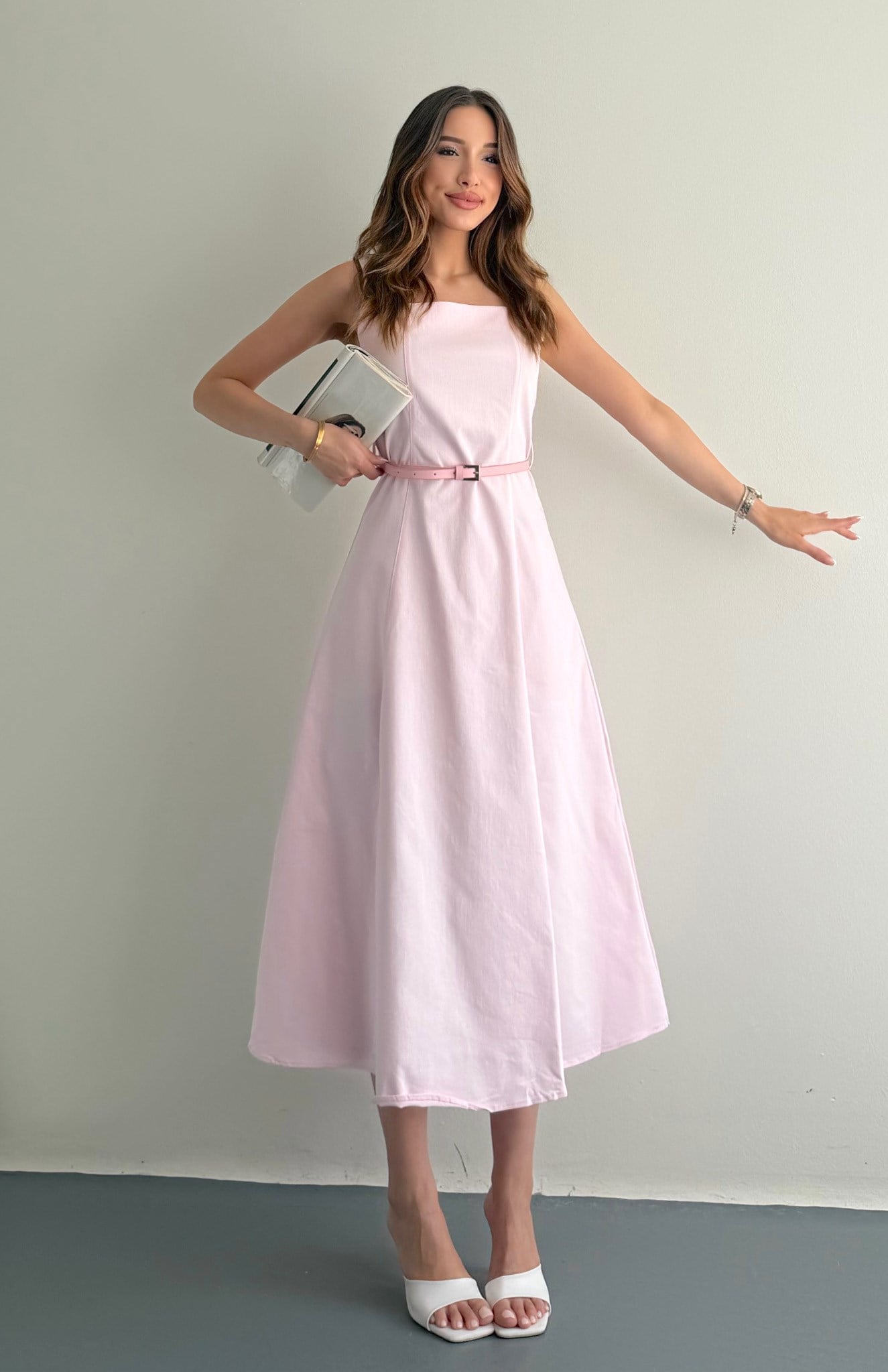 Kemerli Elbise PEMBE