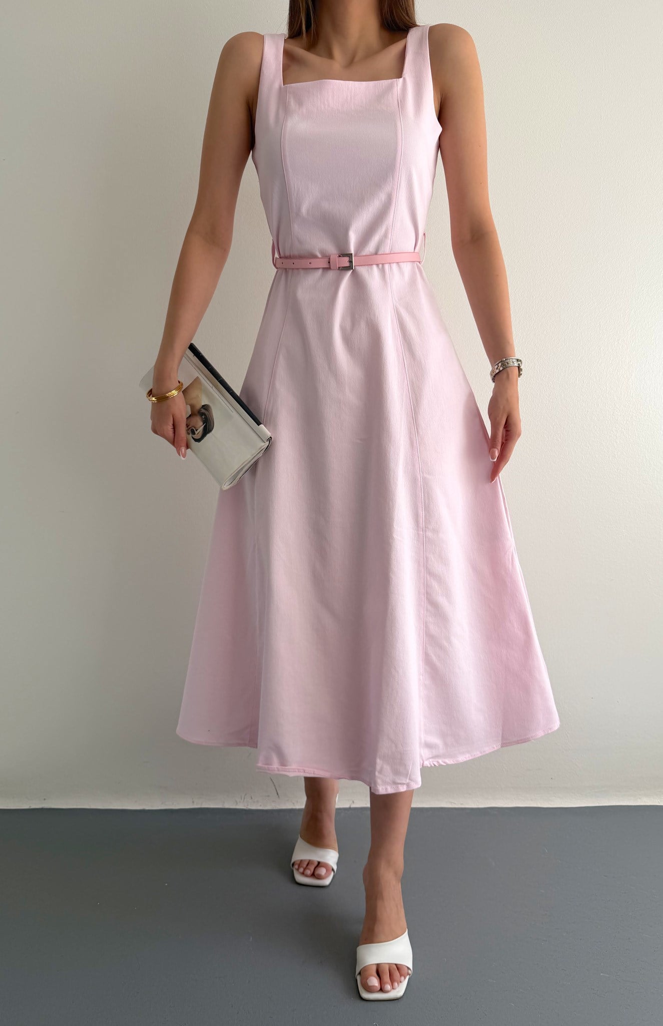 Kemerli Elbise PEMBE