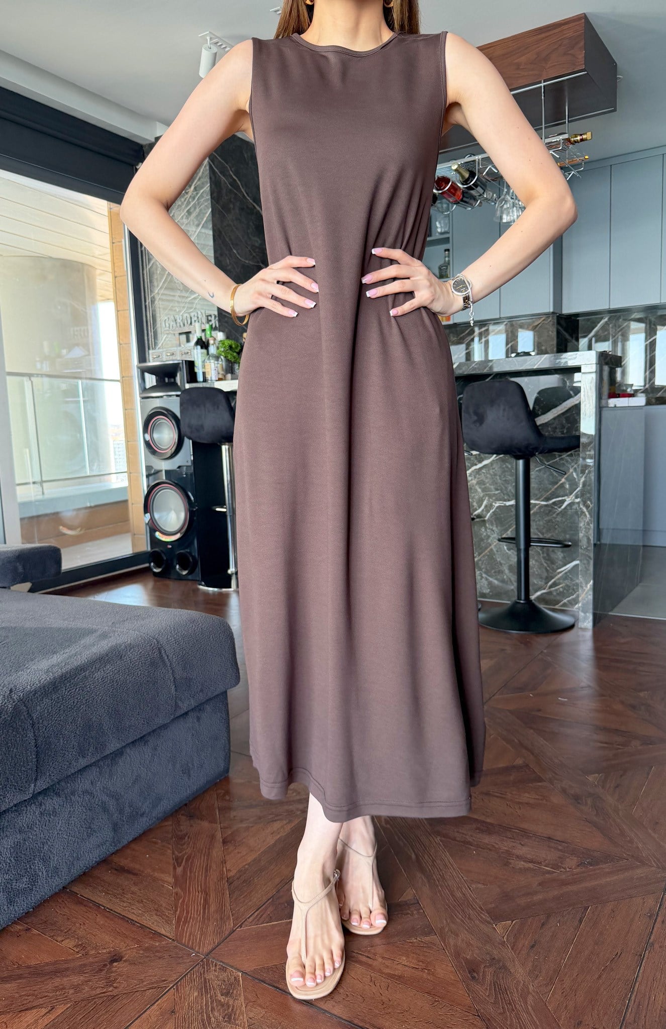Pike Basic Elbise KAHVERENGİ