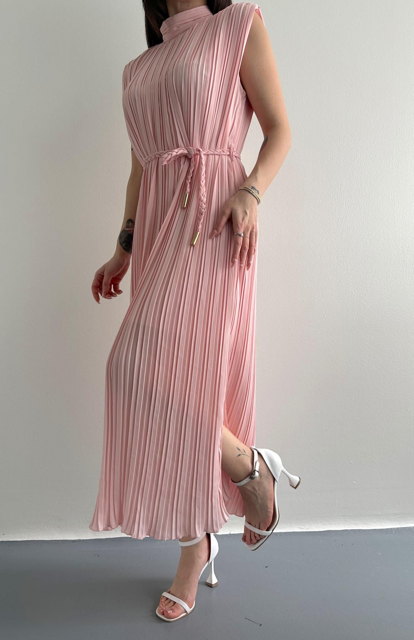 Pliseli Elbise PEMBE