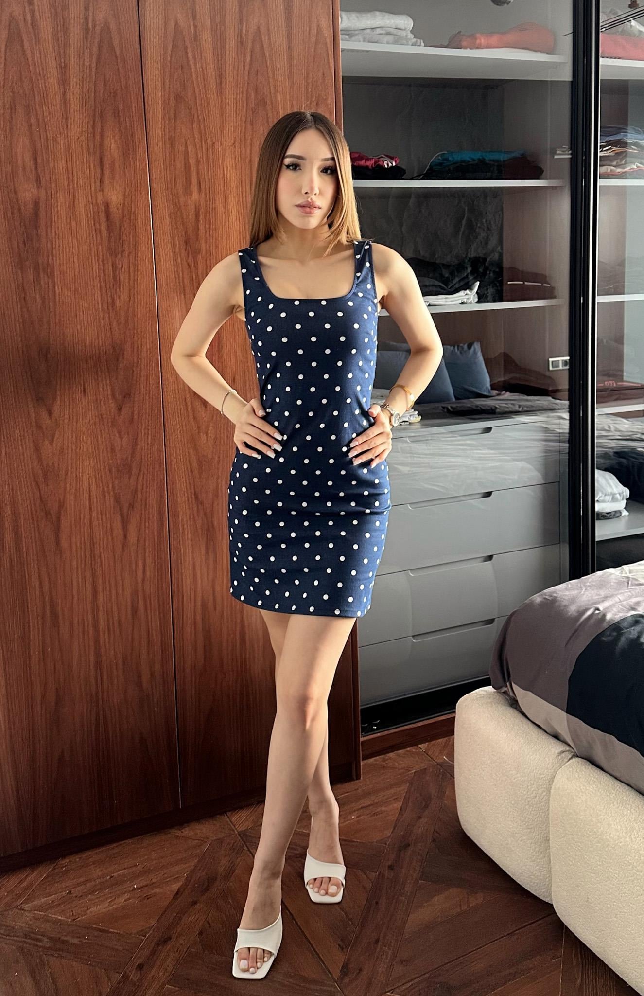 Puantiyeli Kısa Elbise LACİVERT