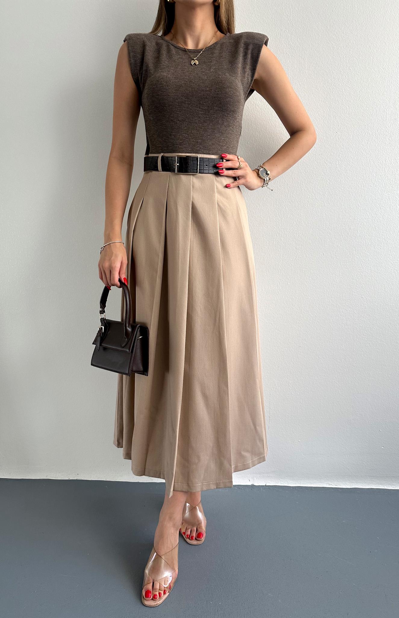 Vatkalı Konstrat Elbise KAHVERENGİ