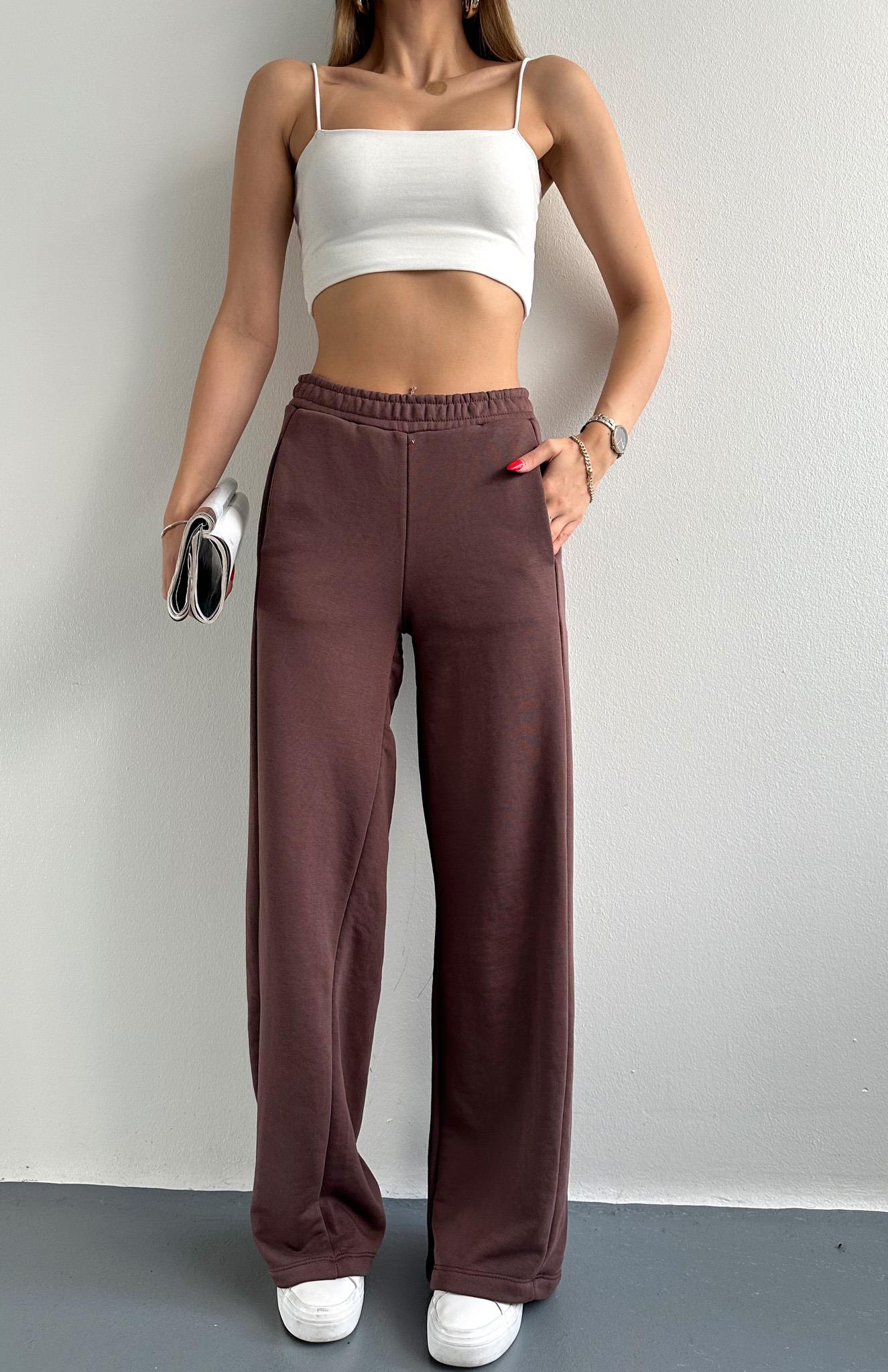 Beli Lastikli İspanyol Paça Eşofman KAHVERENGİ