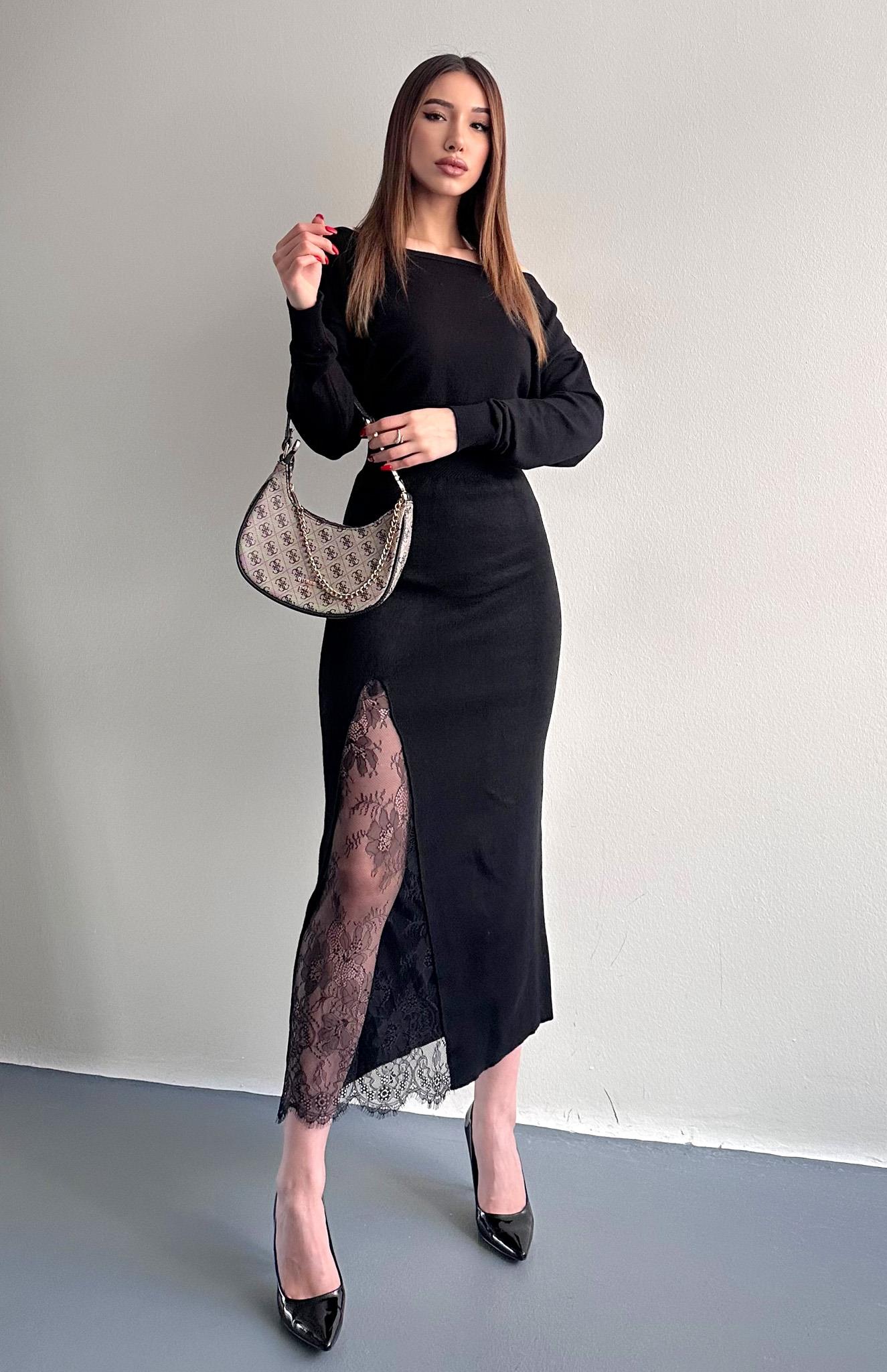 Dantel Detaylı Triko Etek SİYAH