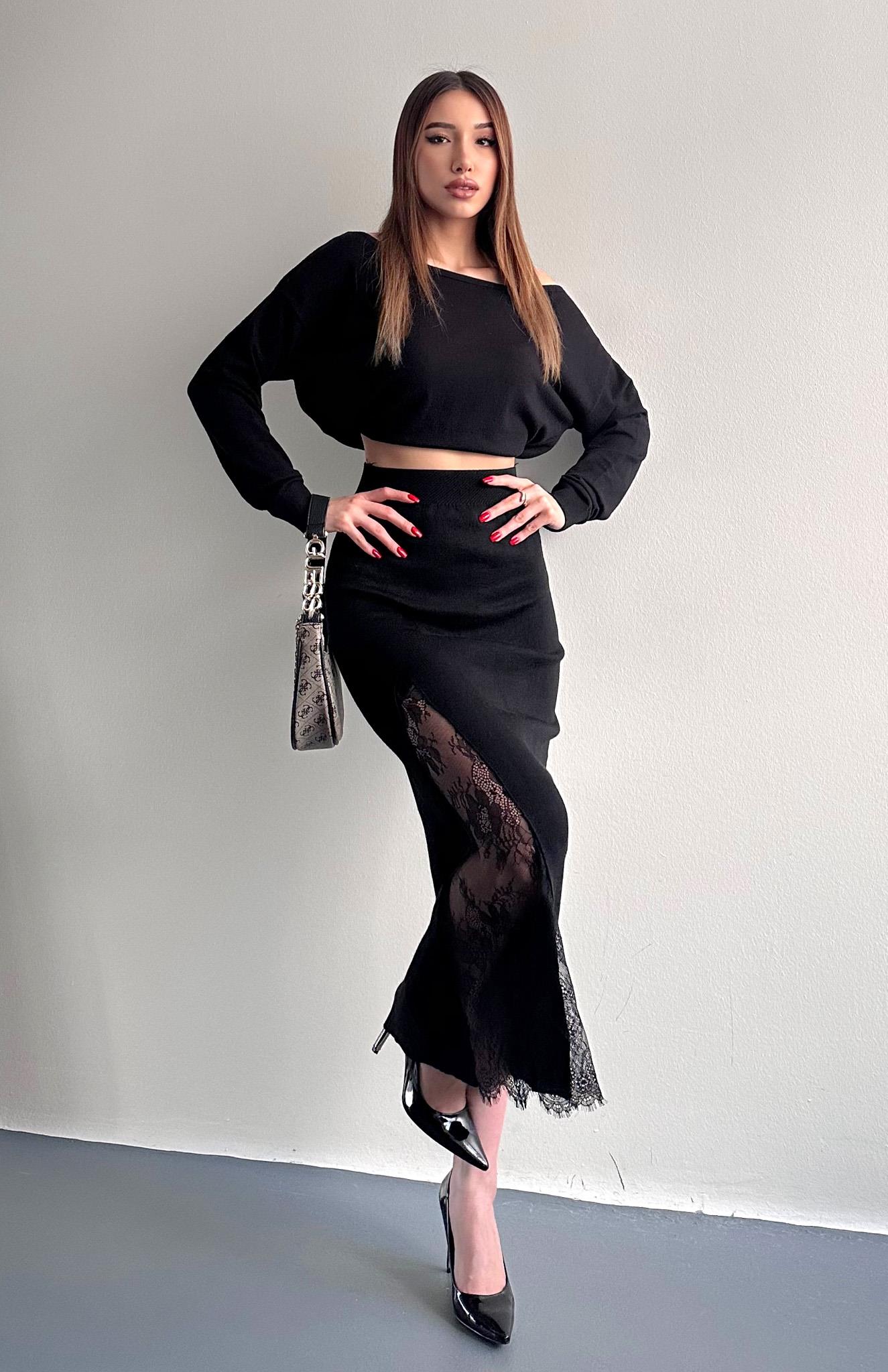 Dantel Detaylı Triko Etek SİYAH