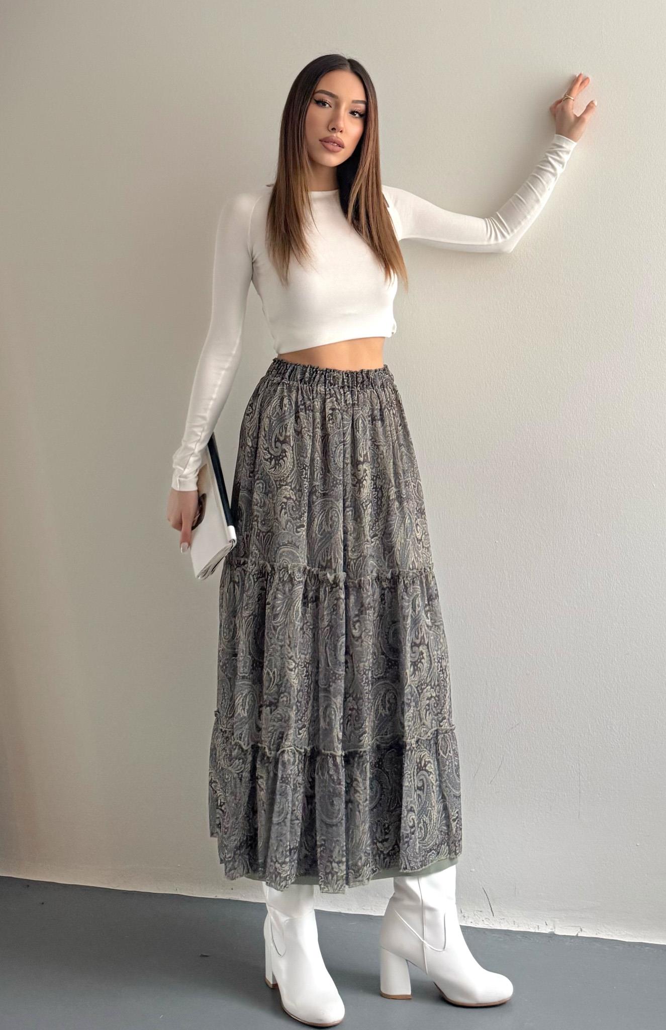 Desenli Etek YEŞİL