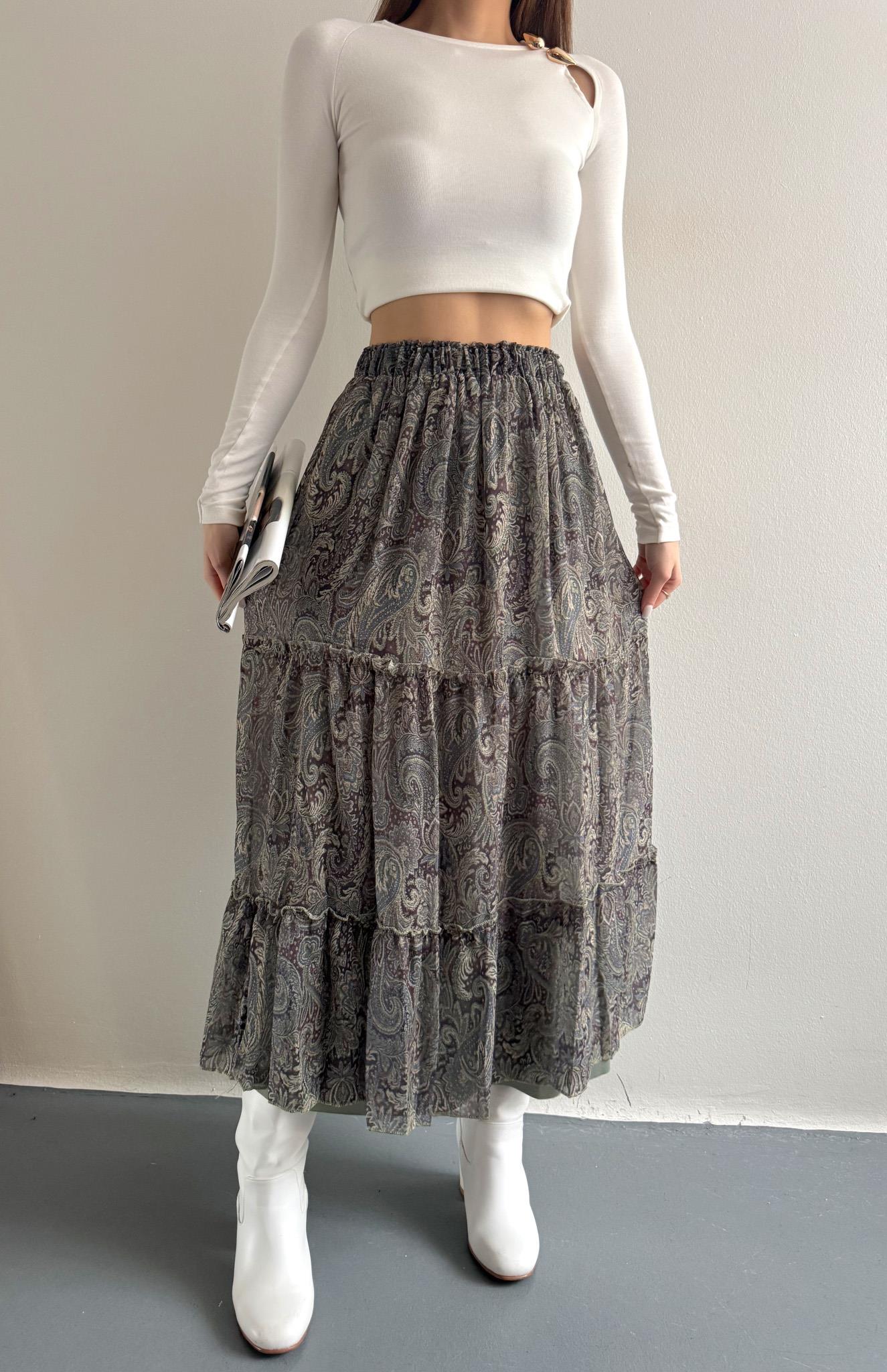 Desenli Etek YEŞİL