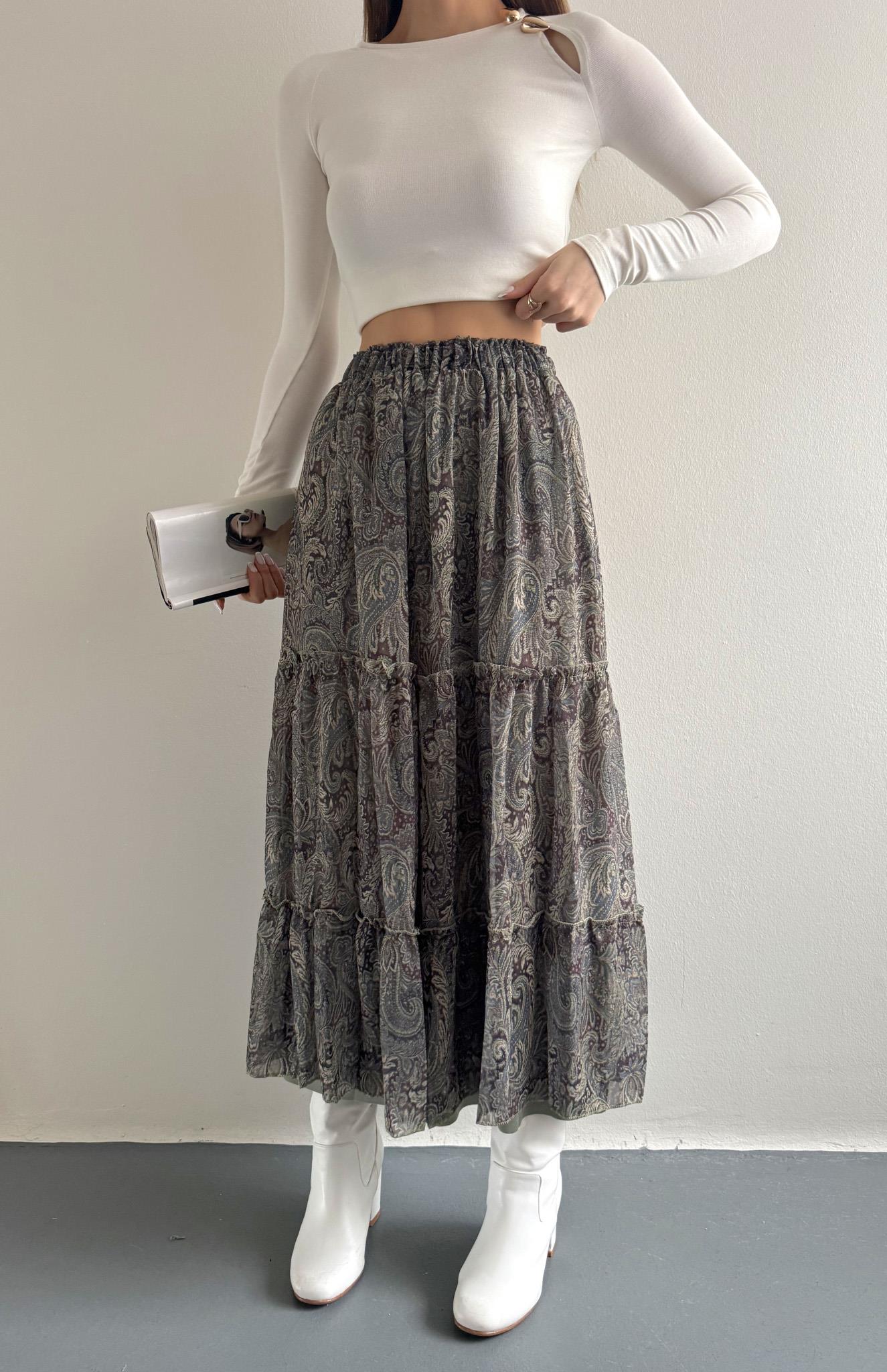 Desenli Etek YEŞİL