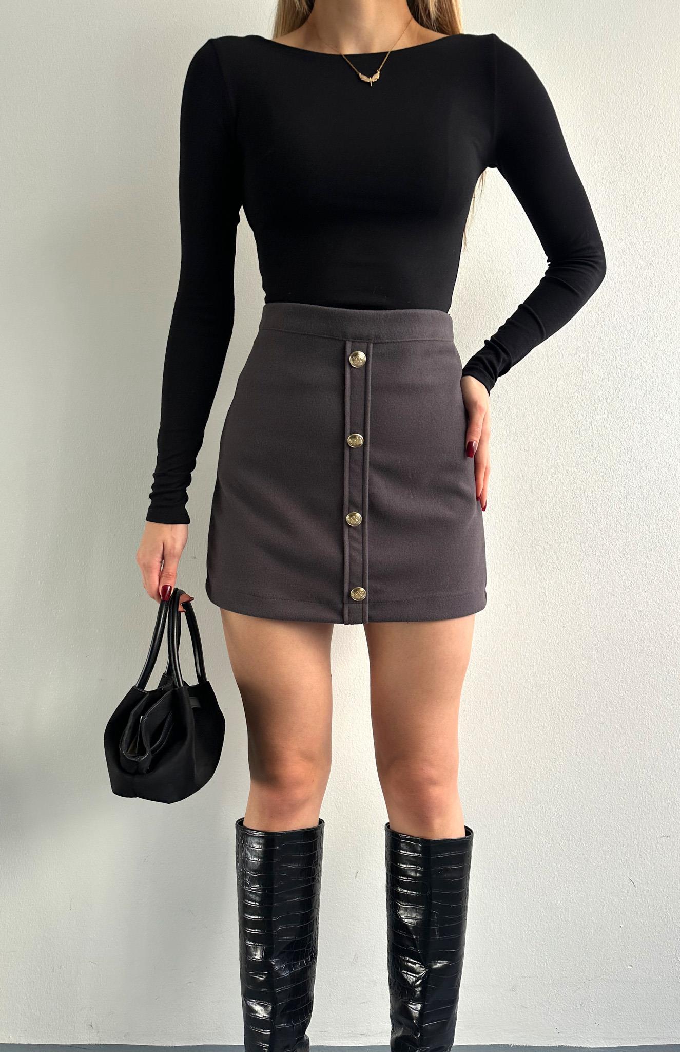 Düğmeli Kaşe Etek ANTRASİT