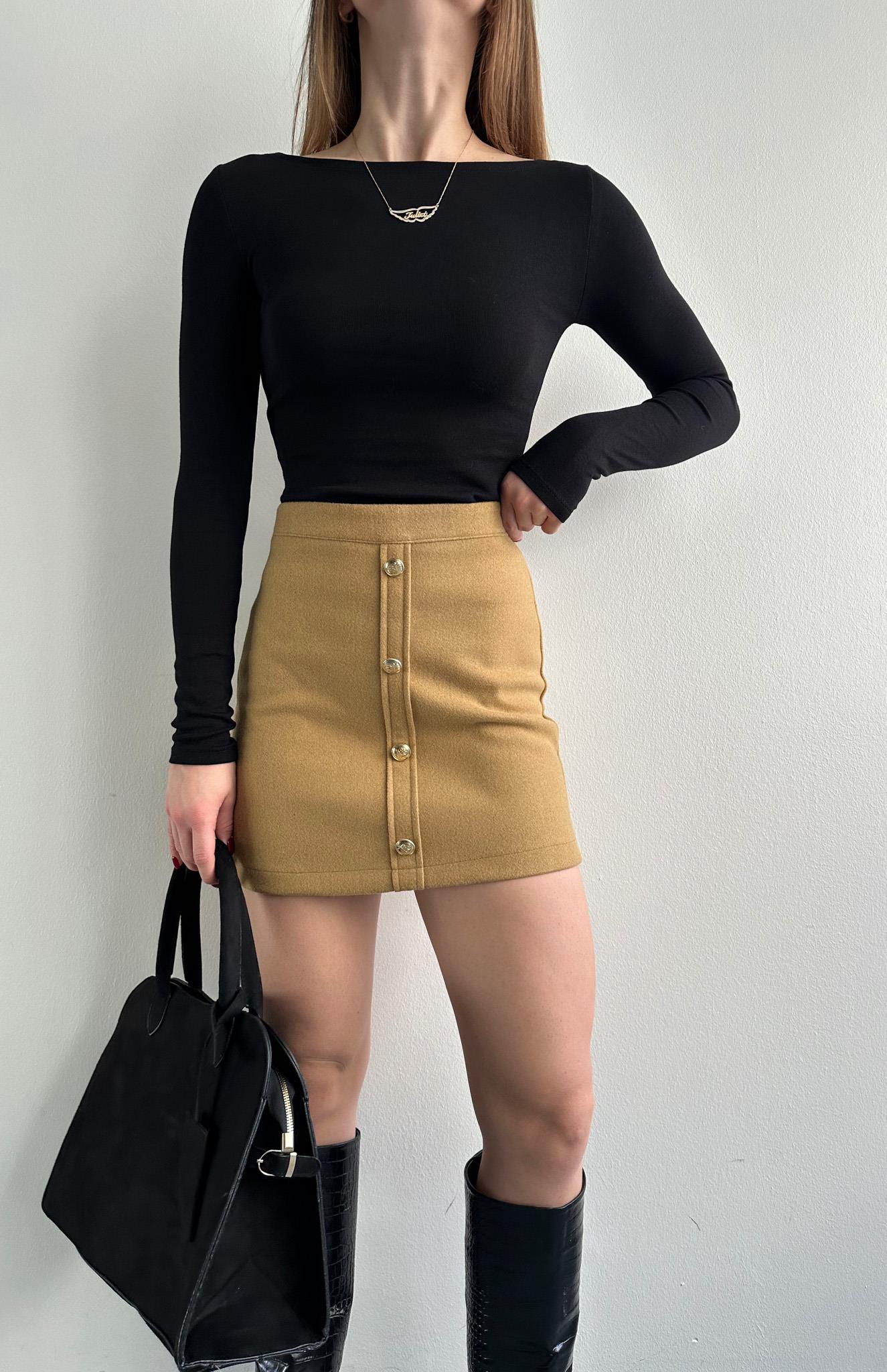 Düğmeli Kaşe Etek CAMEL