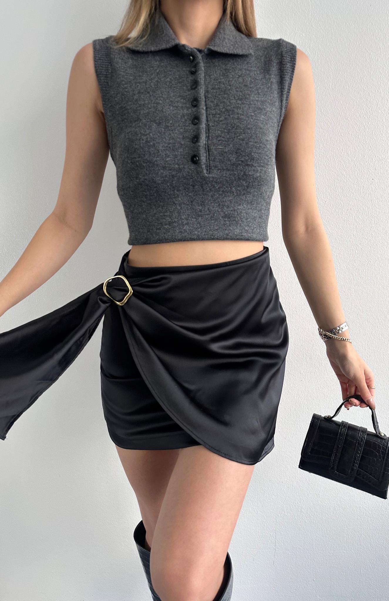 Şortlu Saten Etek SİYAH