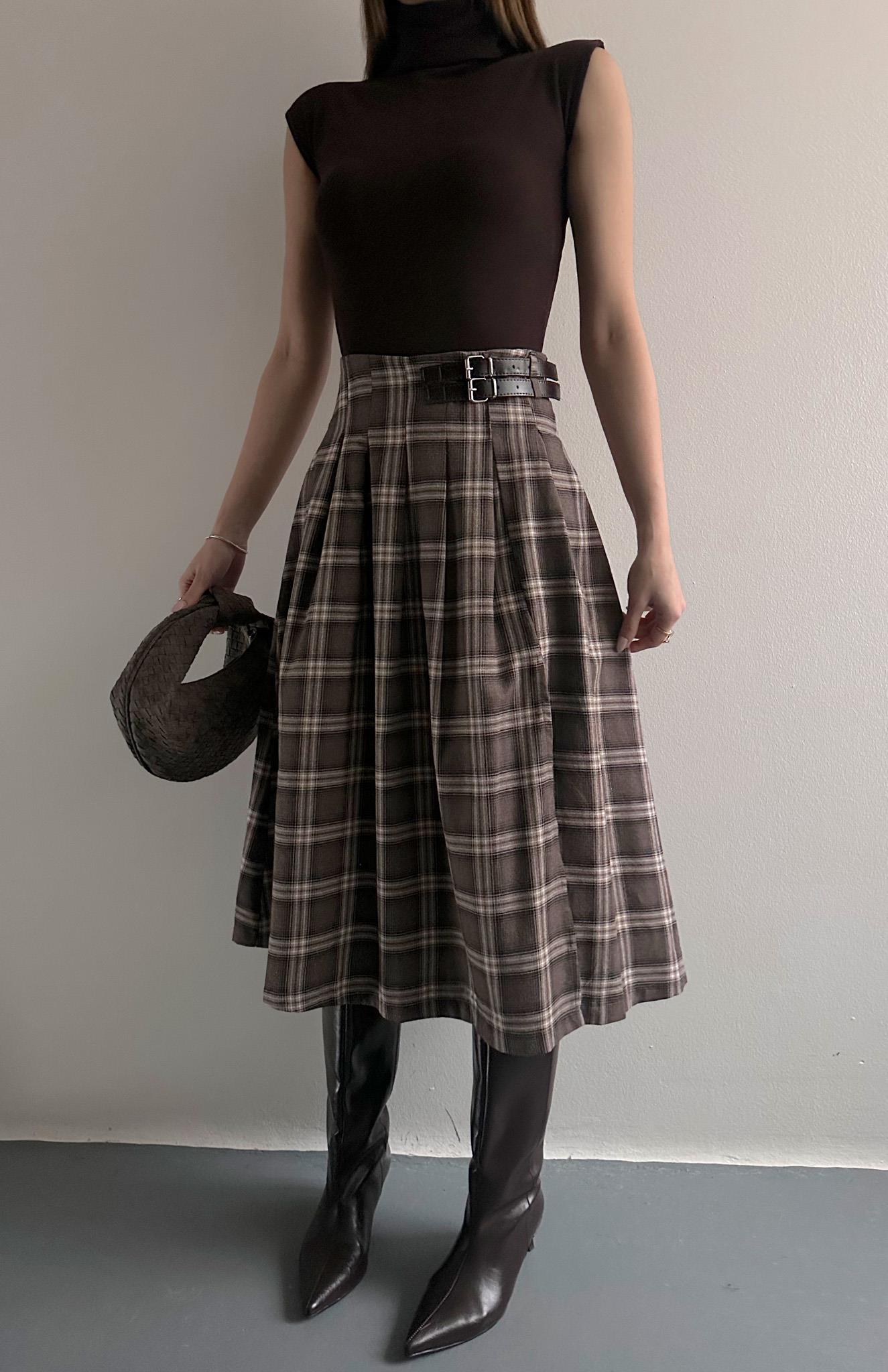 Yırtmaçlı Ekose Etek A.KAHVE