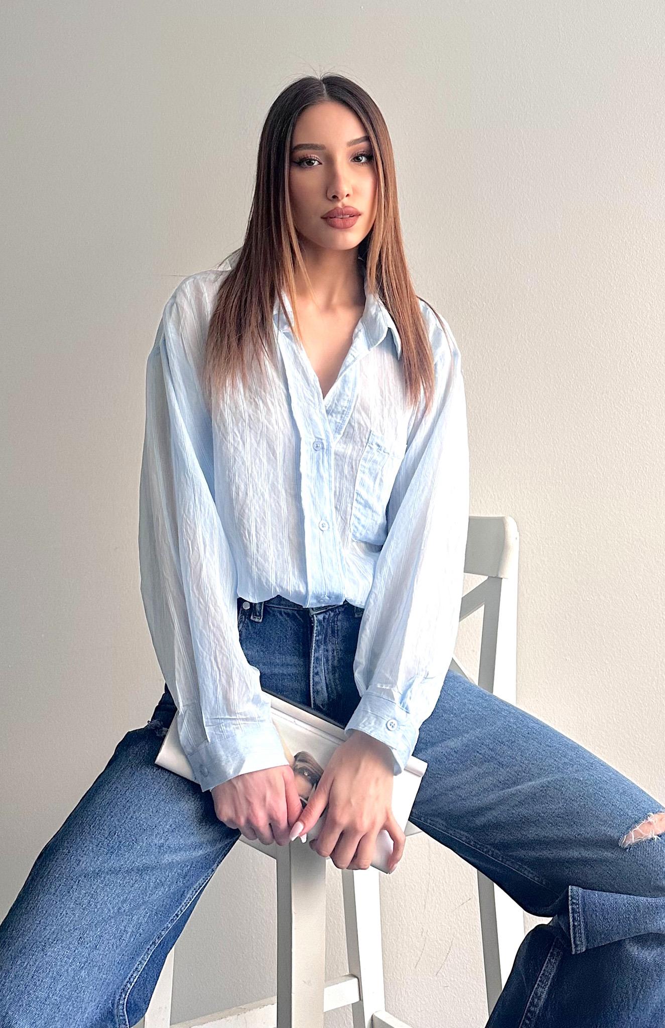 Cepli Oversize Dilara Gömlek MAVİ