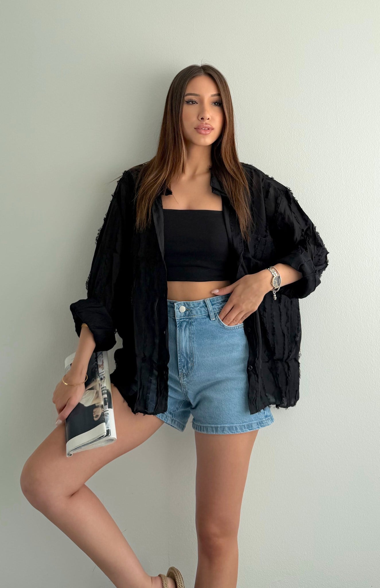Cepli Oversize Gömlek SİYAH