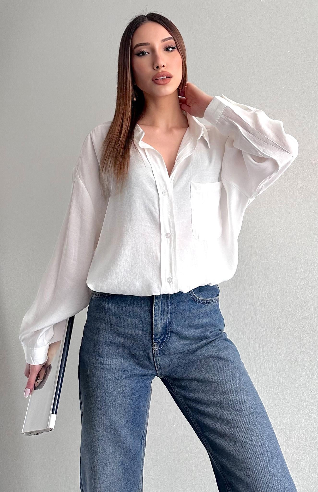 Cepli Oversize Modal Gömlek EKRU