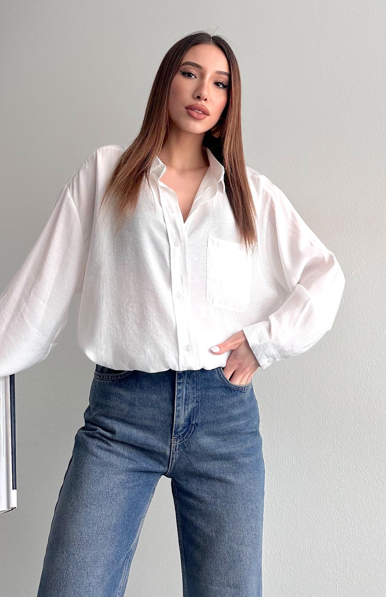 Cepli Oversize Modal Gömlek EKRU