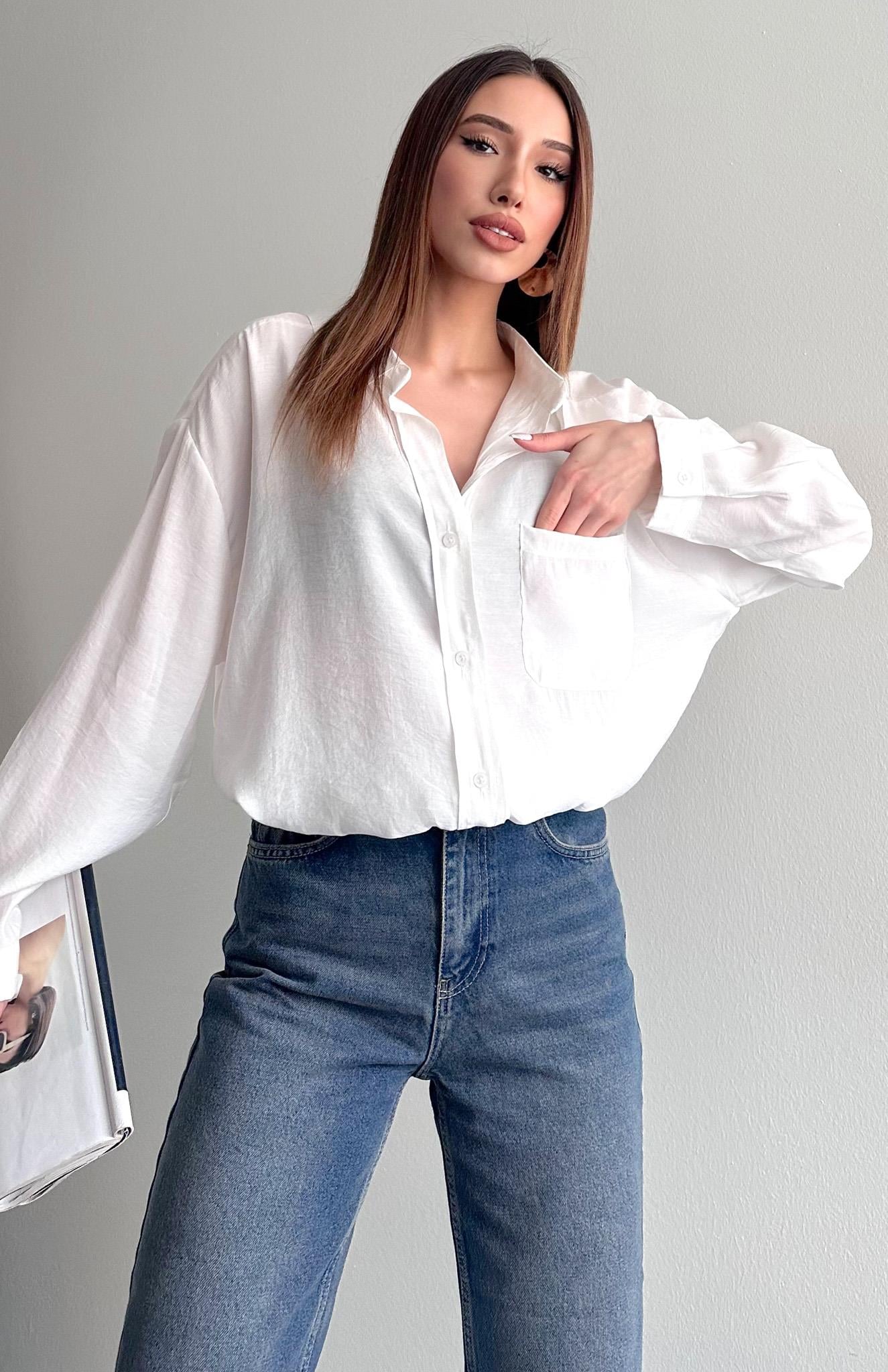 Cepli Oversize Modal Gömlek EKRU