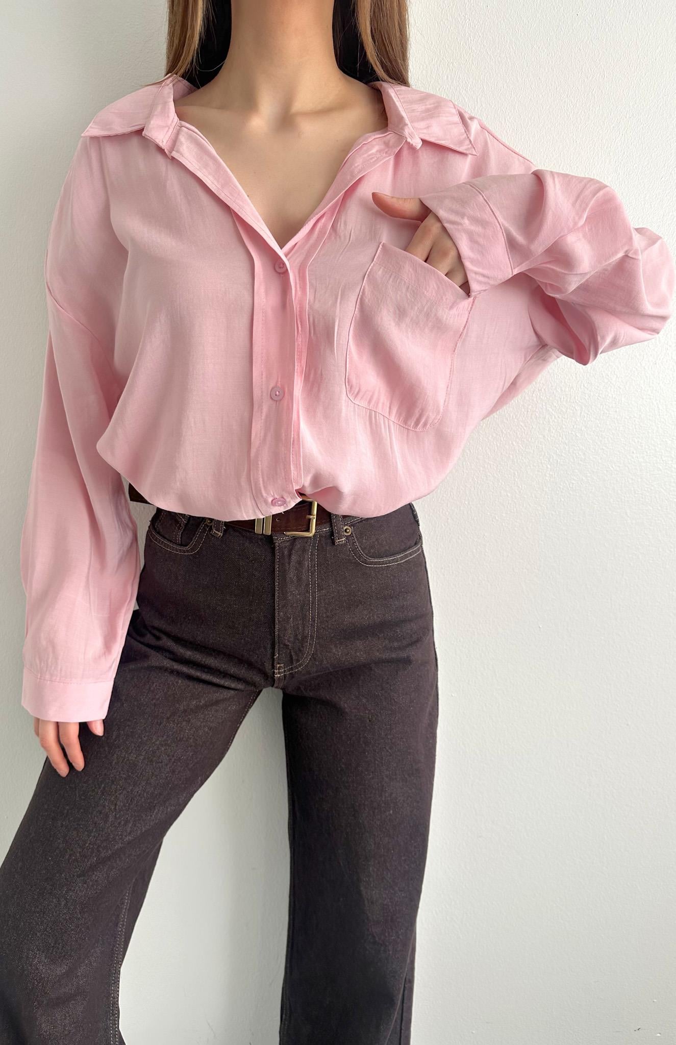 Cepli Oversize Modal Gömlek PEMBE