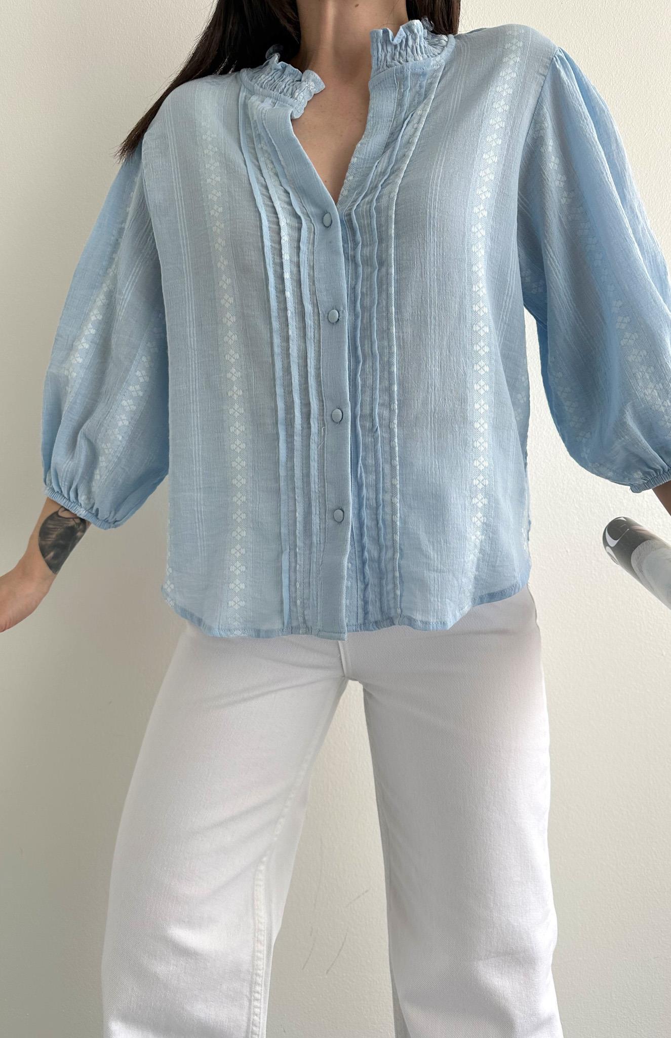 Nevür Detaylı Balon Kol Gömlek MAVİ