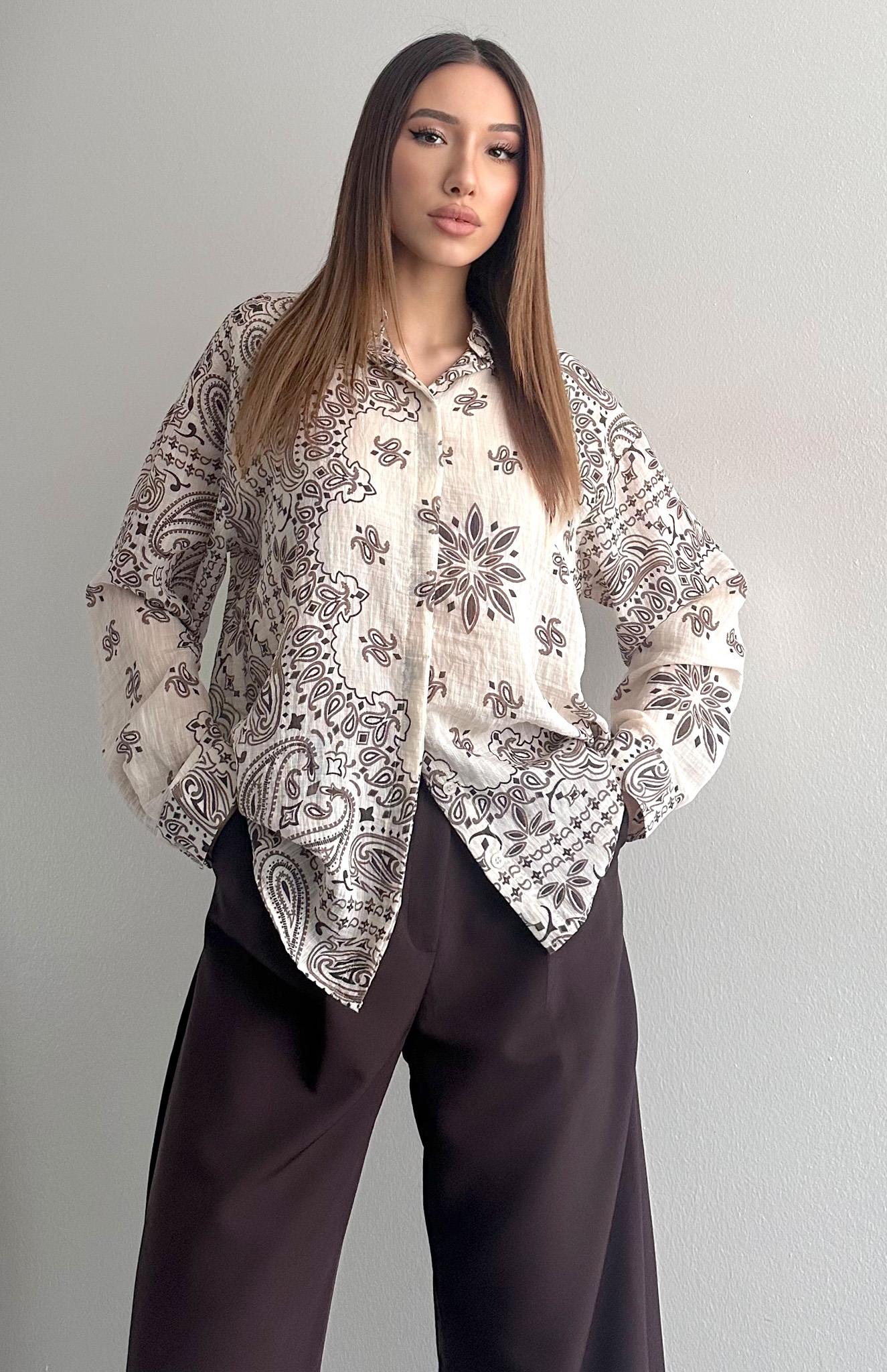 Şal Desen Gömlek EKRU