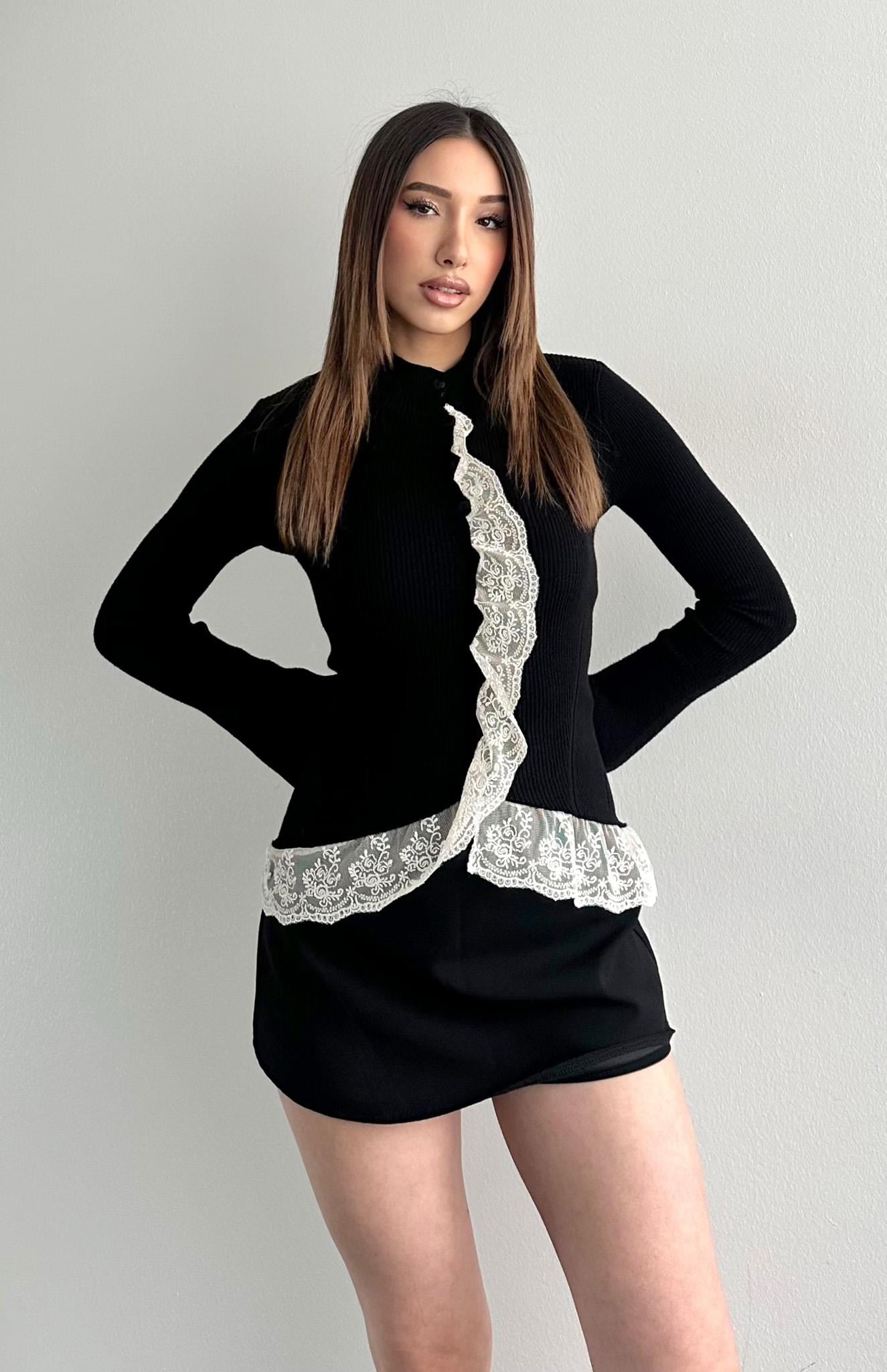 Dantelli Triko Hırka SİYAH