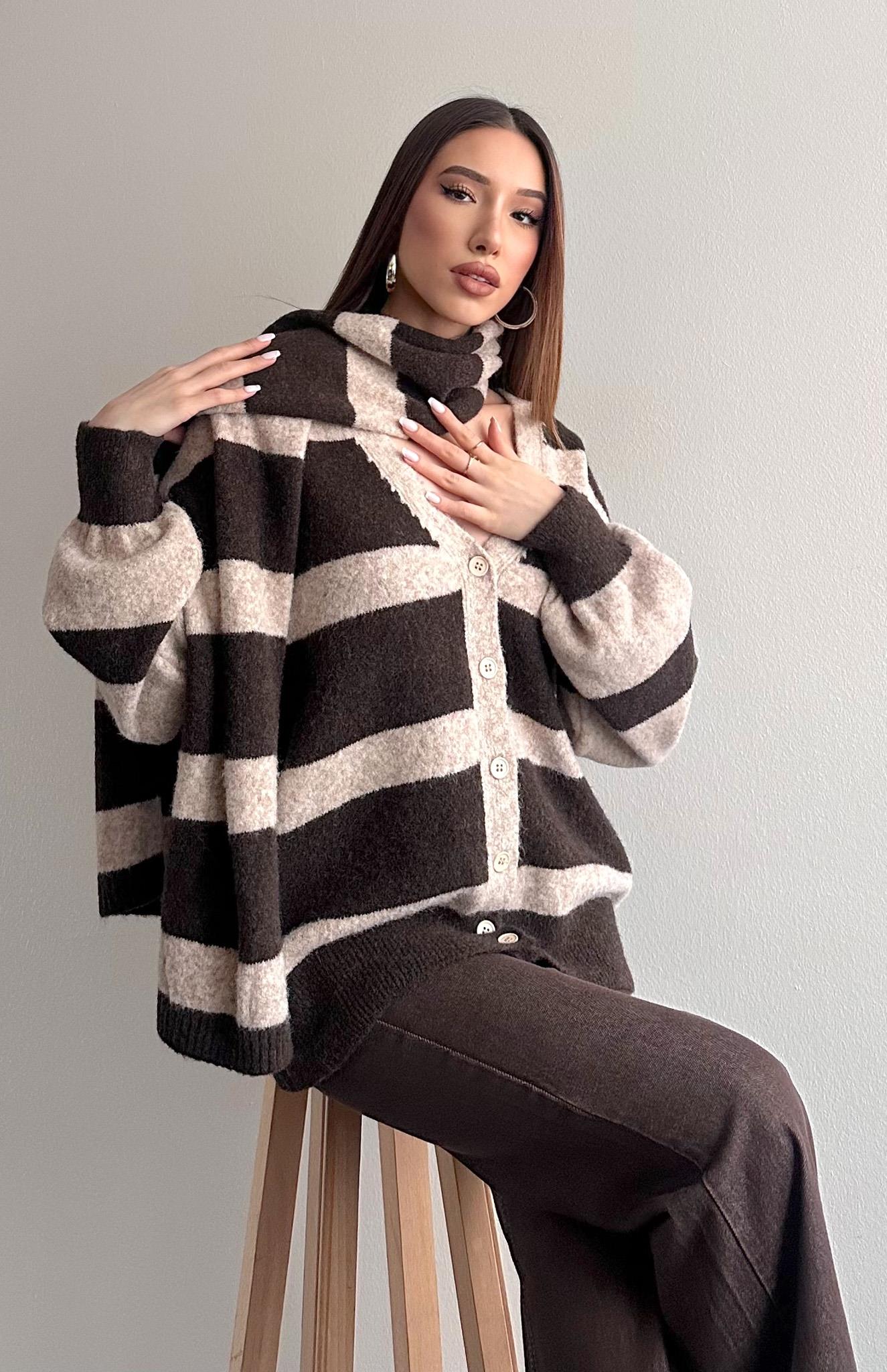 Hırka Atkı Kombin Triko KAHVERENGİ