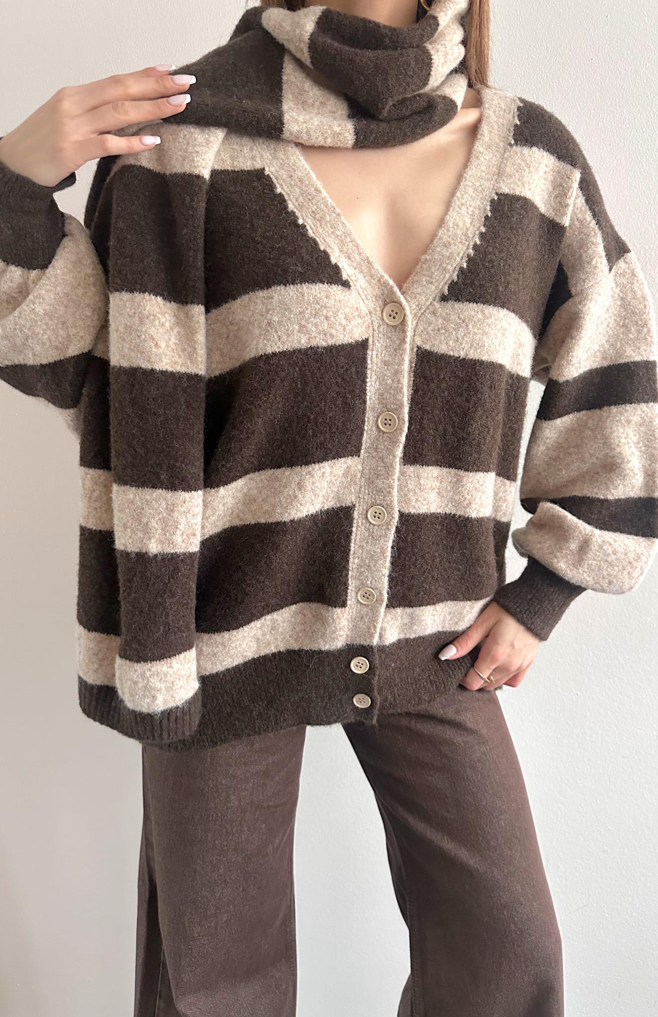 Hırka Atkı Kombin Triko KAHVERENGİ