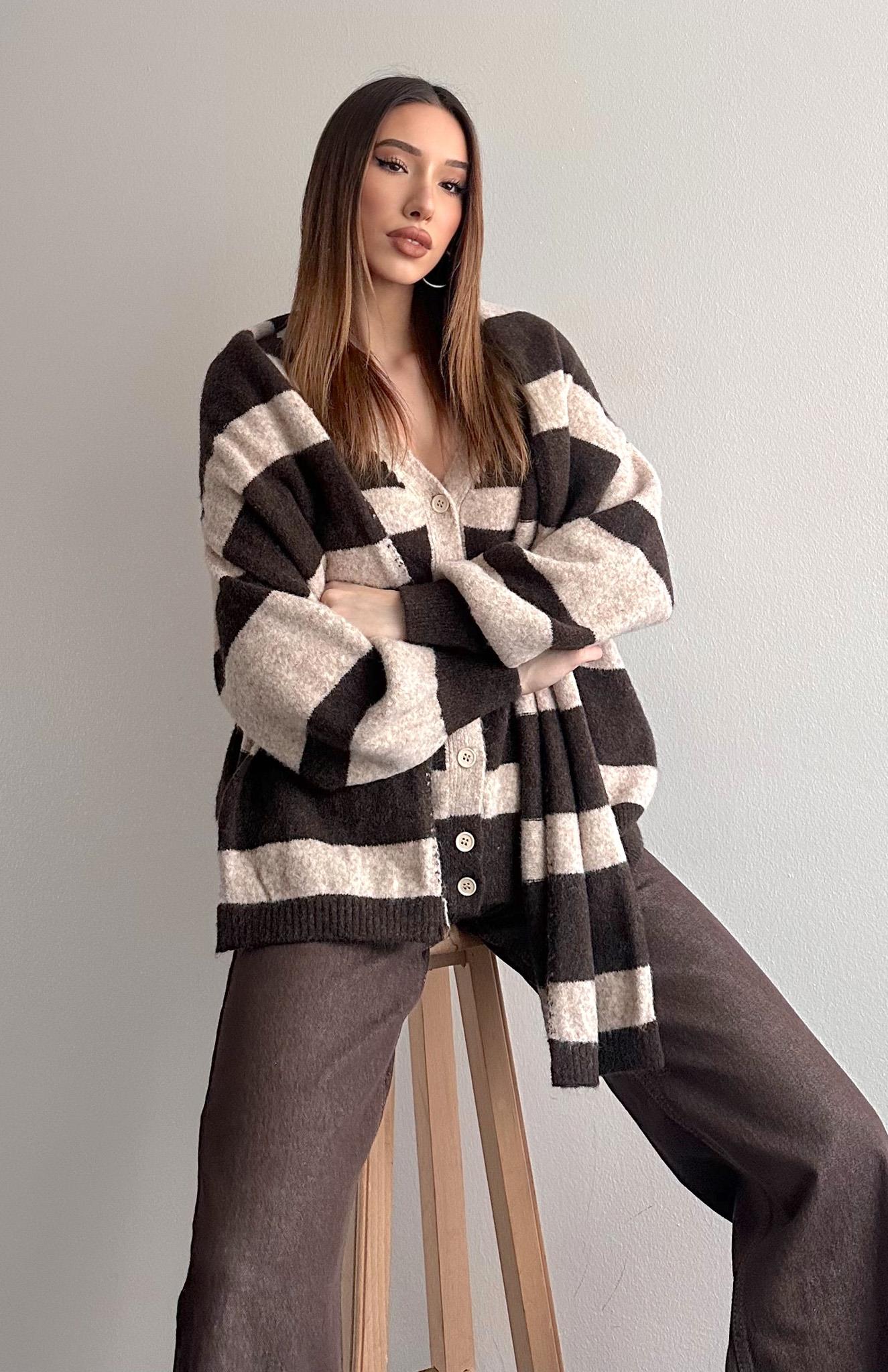 Hırka Atkı Kombin Triko KAHVERENGİ