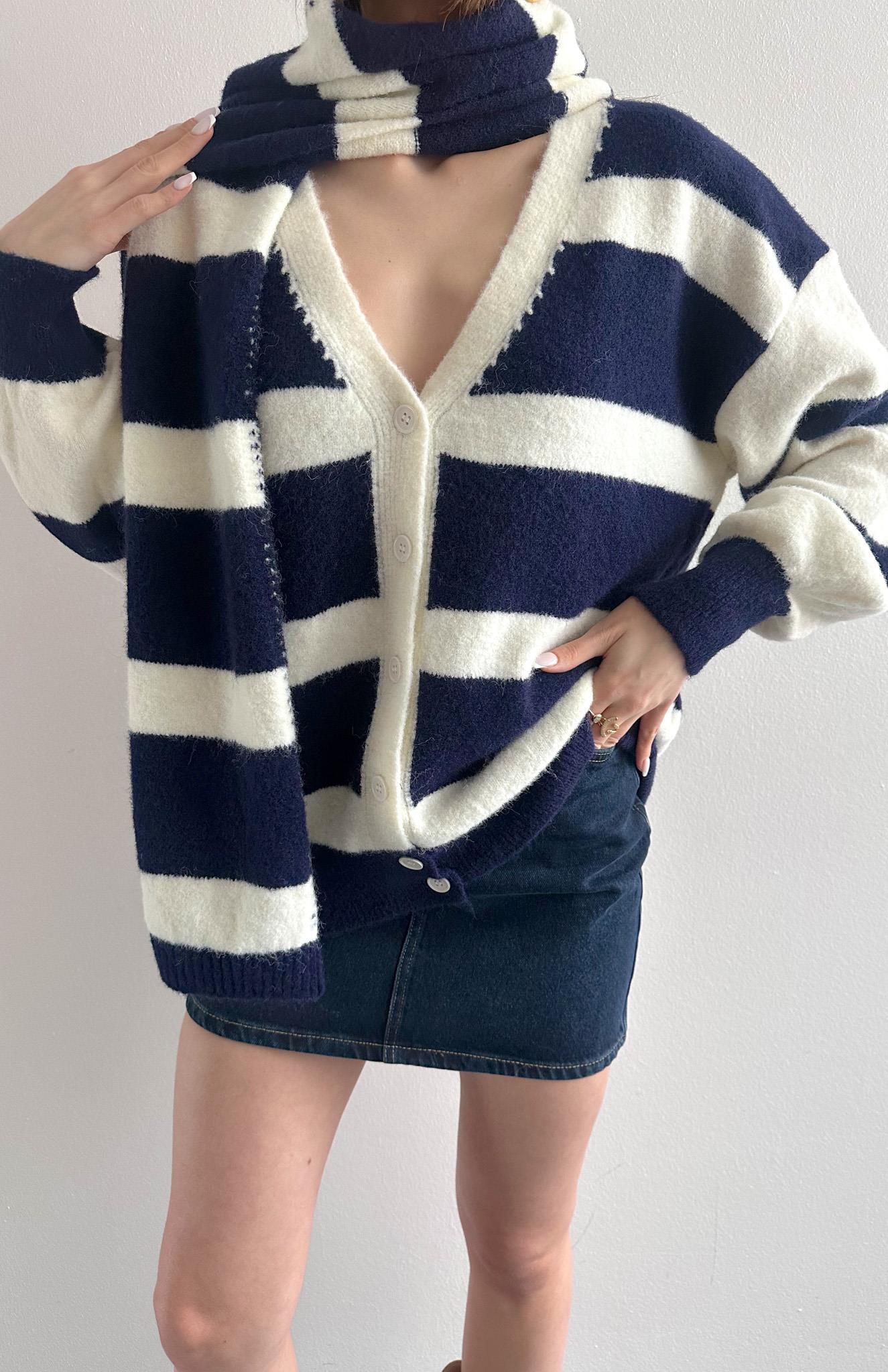 Hırka Atkı Kombin Triko LACİVERT