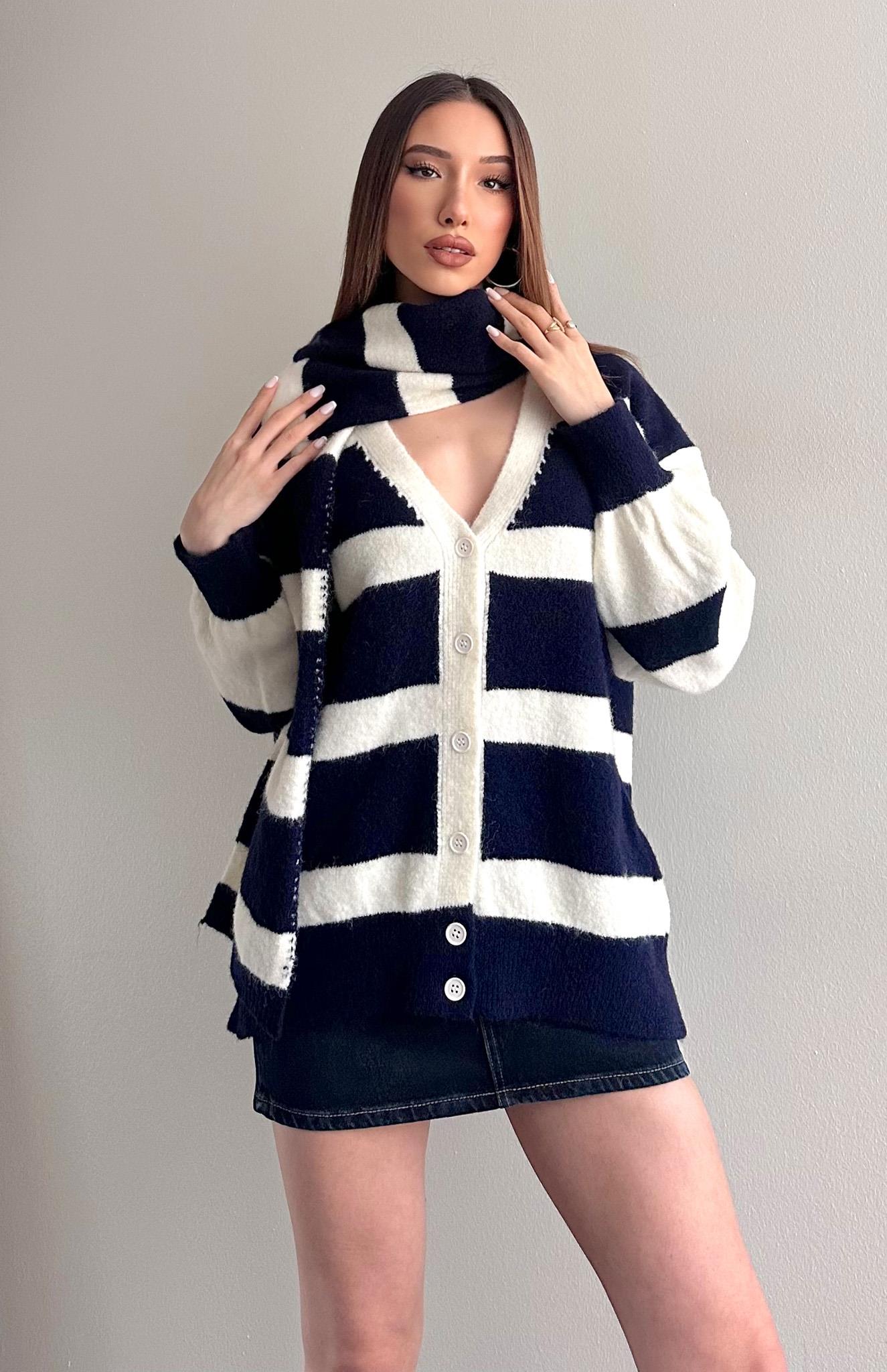 Hırka Atkı Kombin Triko LACİVERT